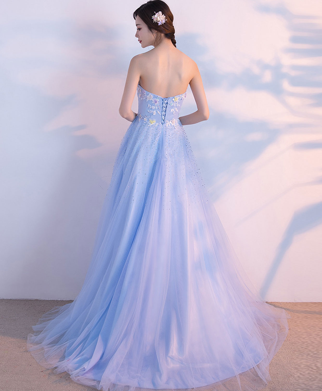 Elegant Light Blue Sweetheart Neckline Long Prom Dress with Lace Details - Perfect for Homecoming, Formal Dances & Special Occasions