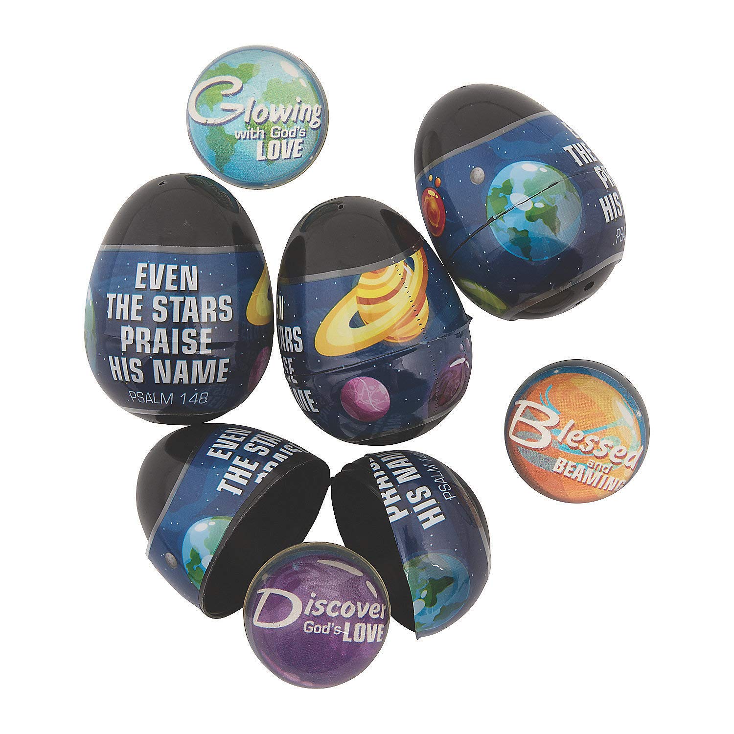 GOD'S GALAXY FILLED EGGS - 12-Piece Easter Party Supplies for Kids, Birthday Celebrations & Egg Hunt Games - Colorful Cosmic Themed Plastic Eggs