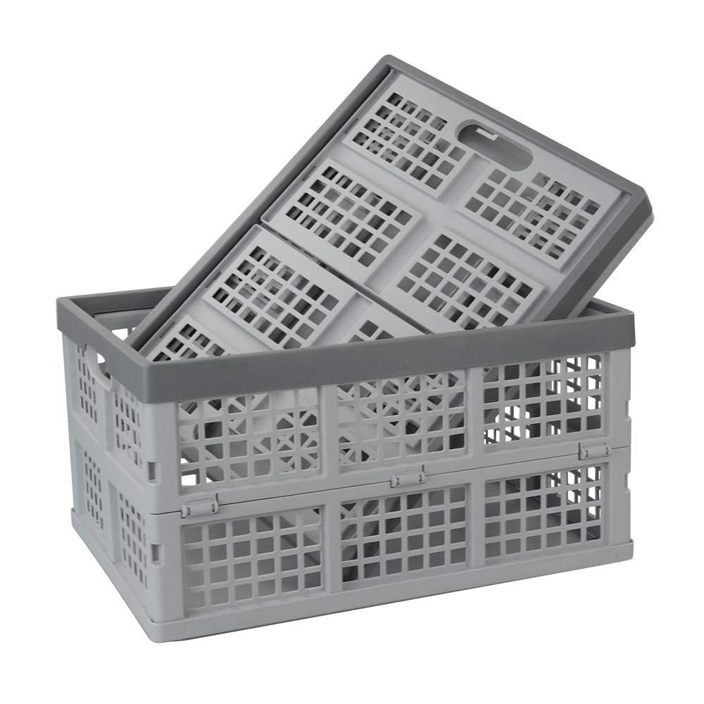 34 Quart Collapsible Plastic Storage Crates - Stackable Organizer Bins for Home, Office & Garage - 2-Pack Heavy Duty Foldable Containers for Clothes, Toys & Supplies