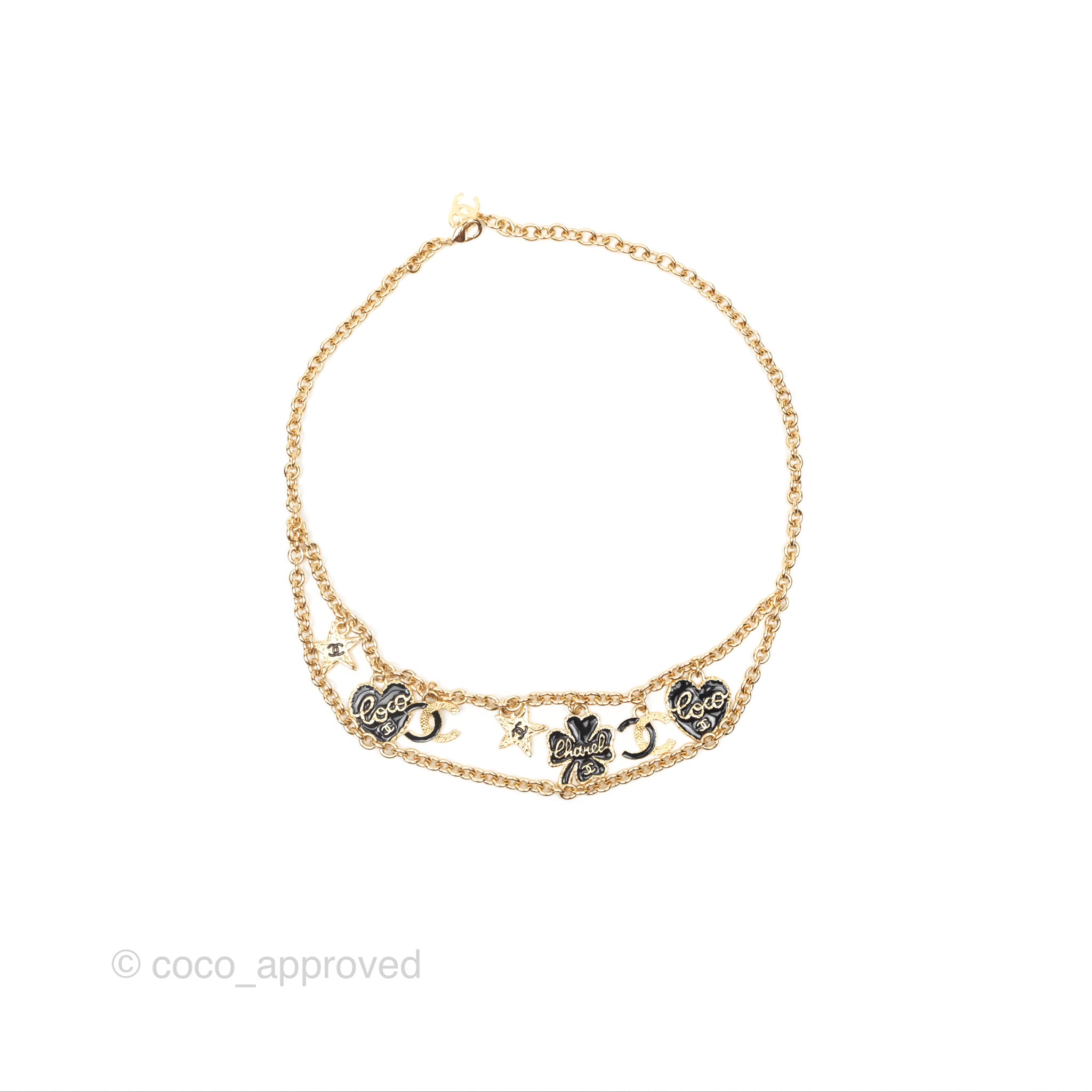 Chanel Black CC Heart Lucky Clover Chain Belt in Gold Tone - Perfect for Casual Outfits, Date Nights & Special Occasions