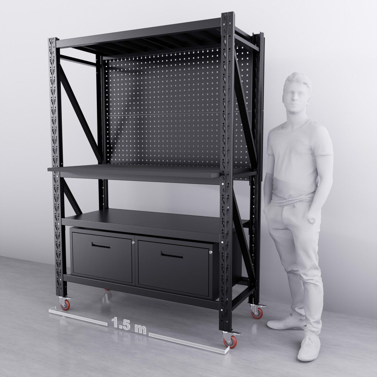 1.5m (5ft) 2-Drawer Steel Pegboard Workbench with Tool Organizer - Perfect for Garage, Workshop & DIY Projects