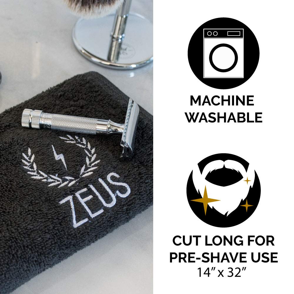 ZEUS Barbershop Steam Towels - 12 Pack 100% Cotton Pre-Shave Towels for Spa & Barbershop | Ultra Soft & Super Absorbent Black Facial Towels | Perfect for Hot Towel Shave, Beard Care & Facial Treatments
