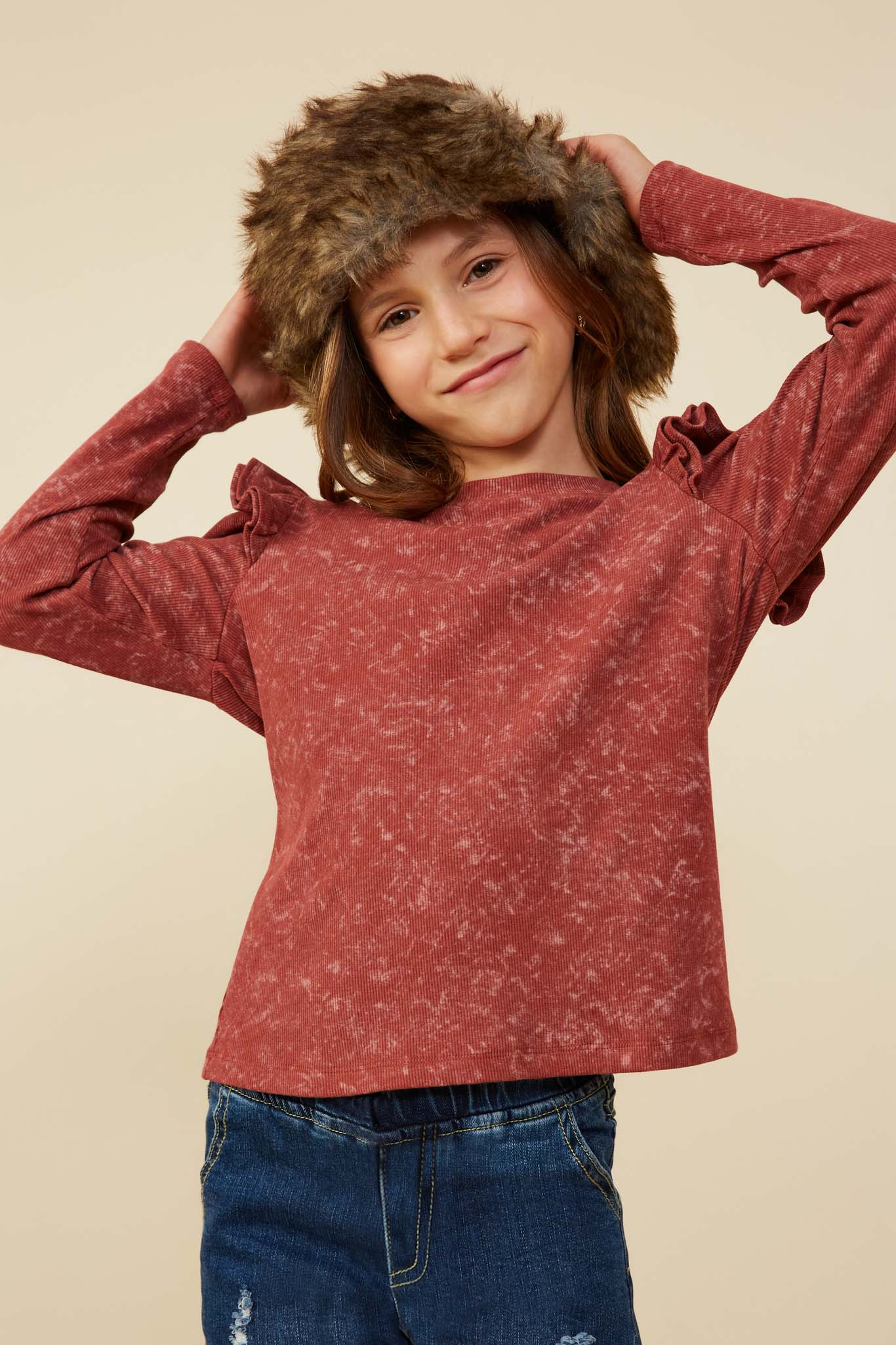 Washed Ruffled Knit Top for Women - Soft Vintage-Inspired Blouse for Casual Wear & Date Nights