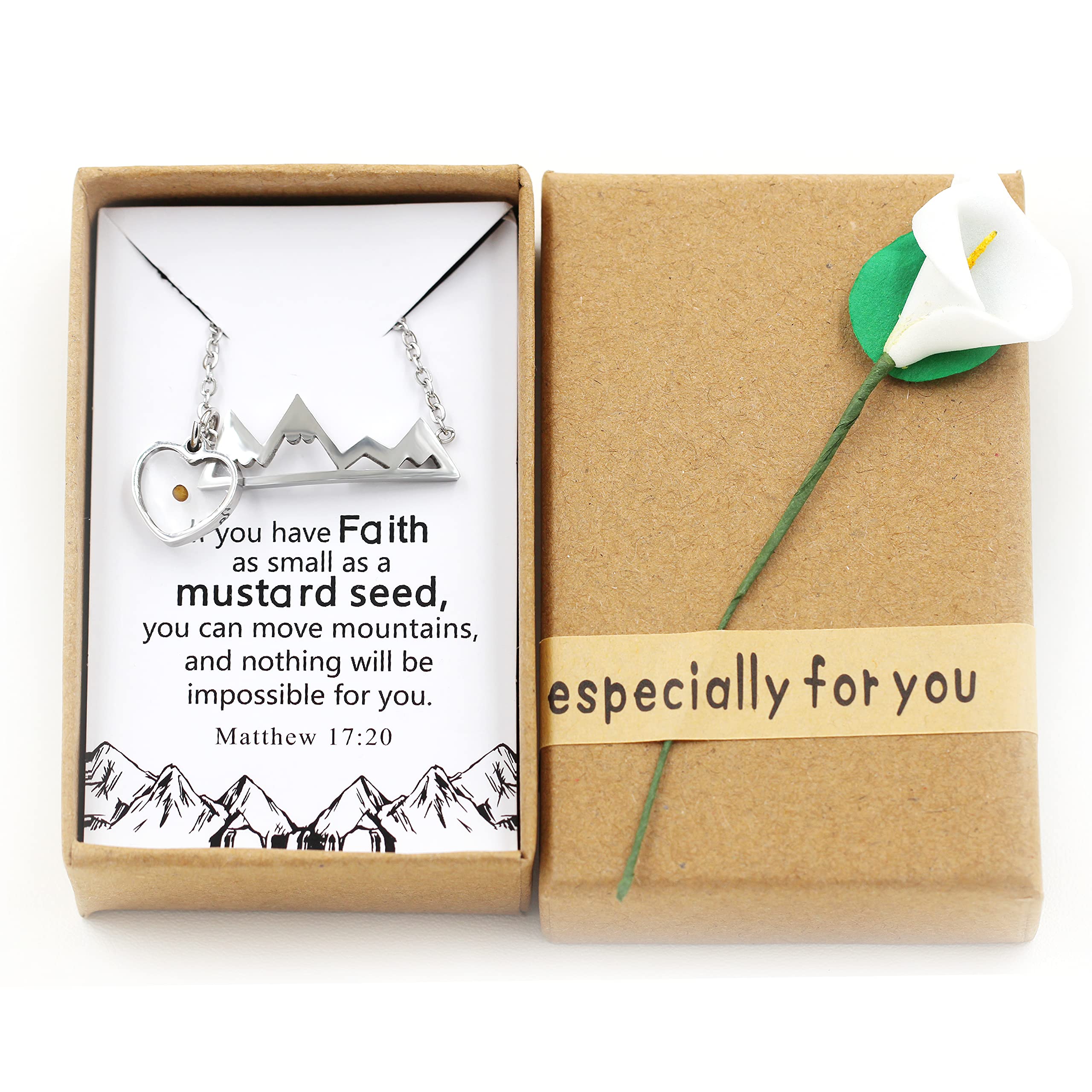 Uloveido Mustard Seed Pendant Necklace - Stainless Steel Mountain Range Jewelry for Women, Nature-Inspired Minimalist Necklace Y634 | Perfect for Hiking, Outdoor Adventures & Everyday Wear