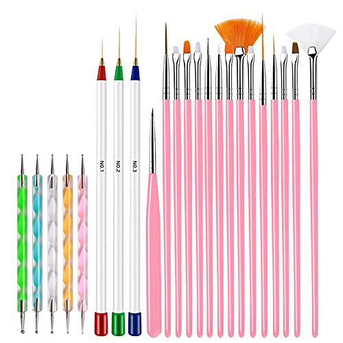 EXCLUZO 23-Piece Professional Nail Art Brush Set - Acrylic Nail Liner, Painting, Carving & Dotting Pens for French Manicure, Nail Art Design & DIY - Perfect for Salon, Home Use & Professional Nail Artists
