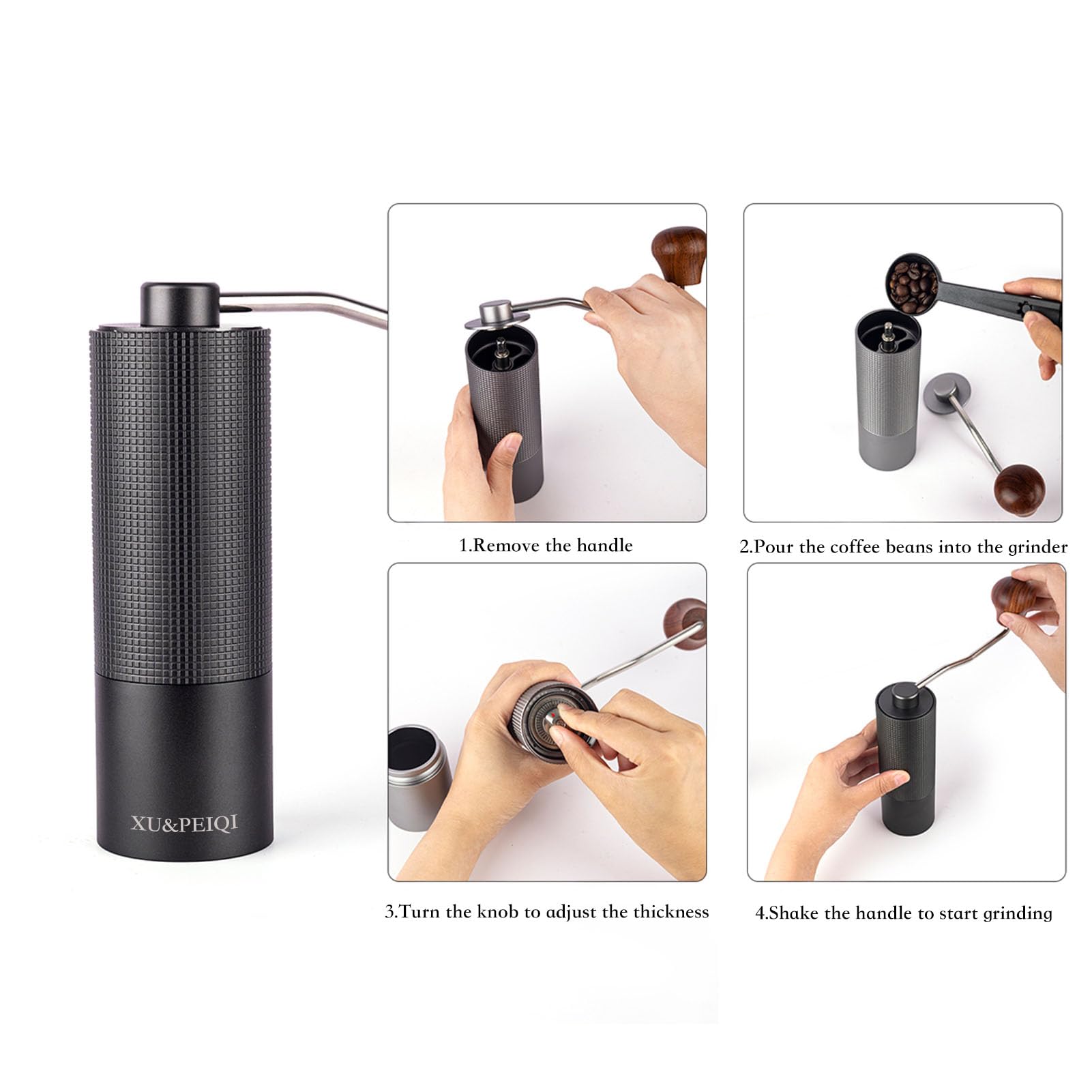 Premium Manual Coffee Grinder with Adjustable Conical Burr - 25g Capacity for Espresso, Mocha & French Press (S5 Black) | Perfect for Home Brewing, Camping & Travel Coffee Enthusiasts