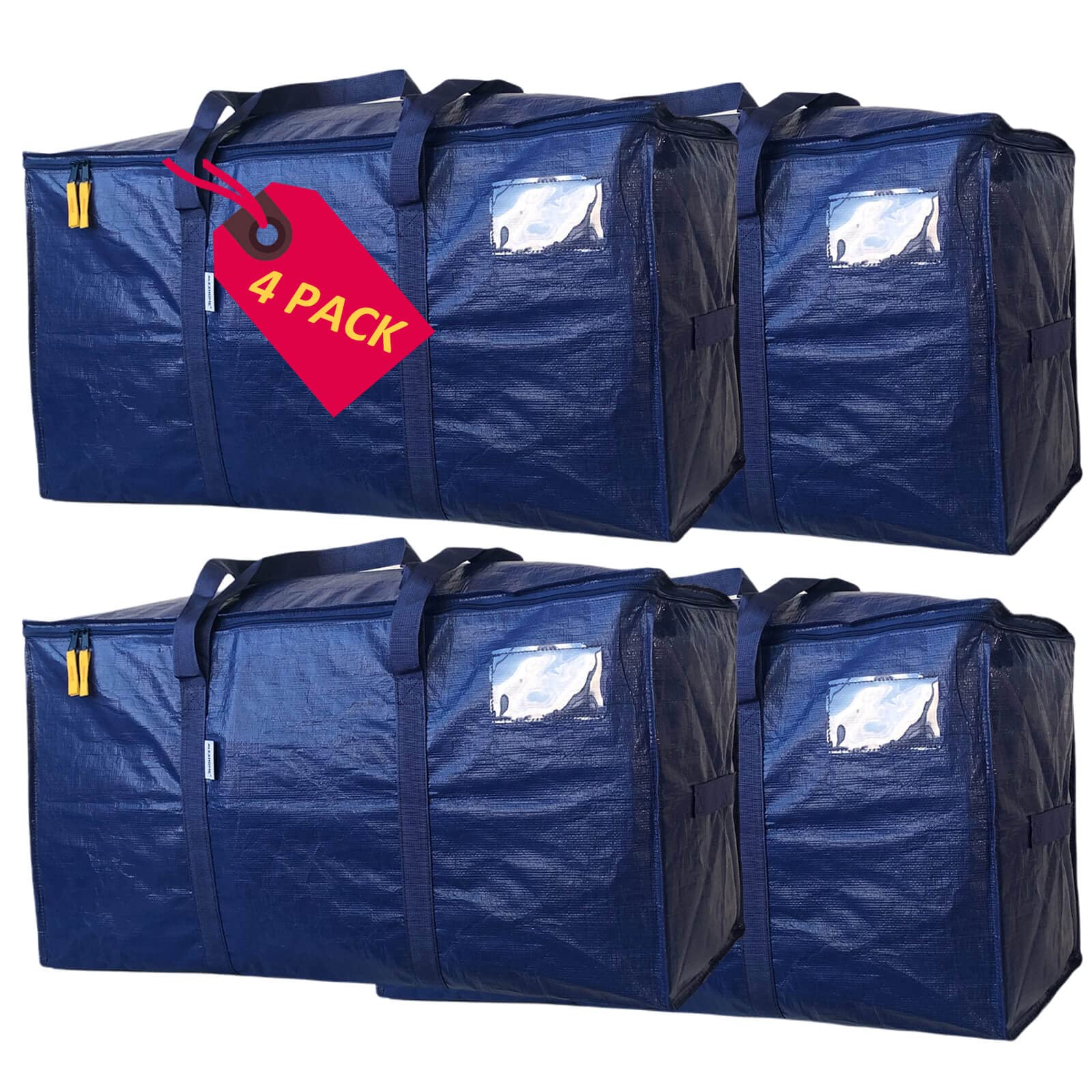AlexHome Heavy Duty Moving Bags - 4 Pack Extra Large Storage Bags with Handles for Clothes, Moving & Home Organization | Space Saving Durable Packing Supplies for Apartments, Dorms & Travel (Blue)