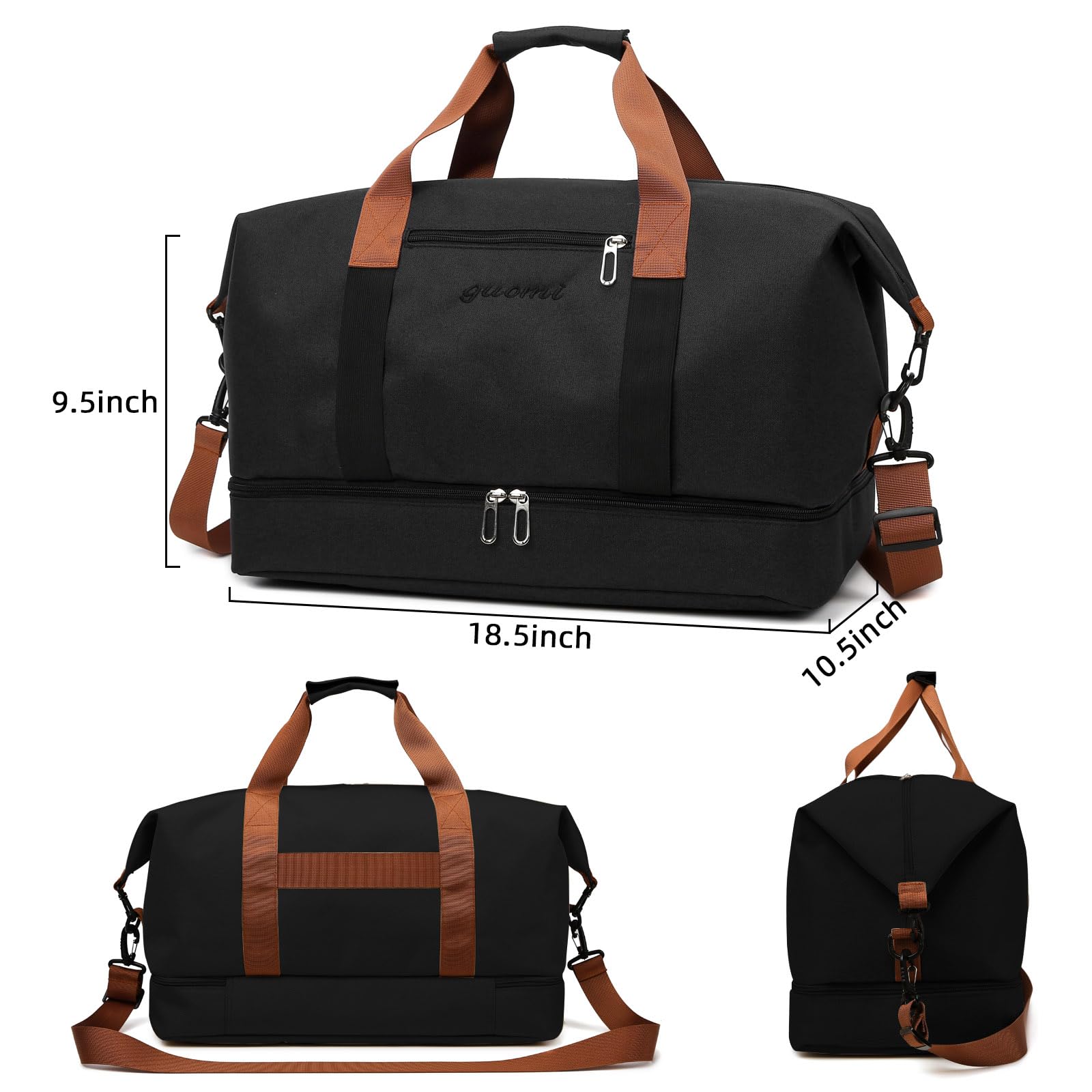 Topfinder Women's Lightweight Weekender Overnight Bag - Travel Carry On Duffel with Shoe Compartment & Wet Pocket - Perfect Gym Bag for Yoga, Sports & Weekend Getaways (Black)