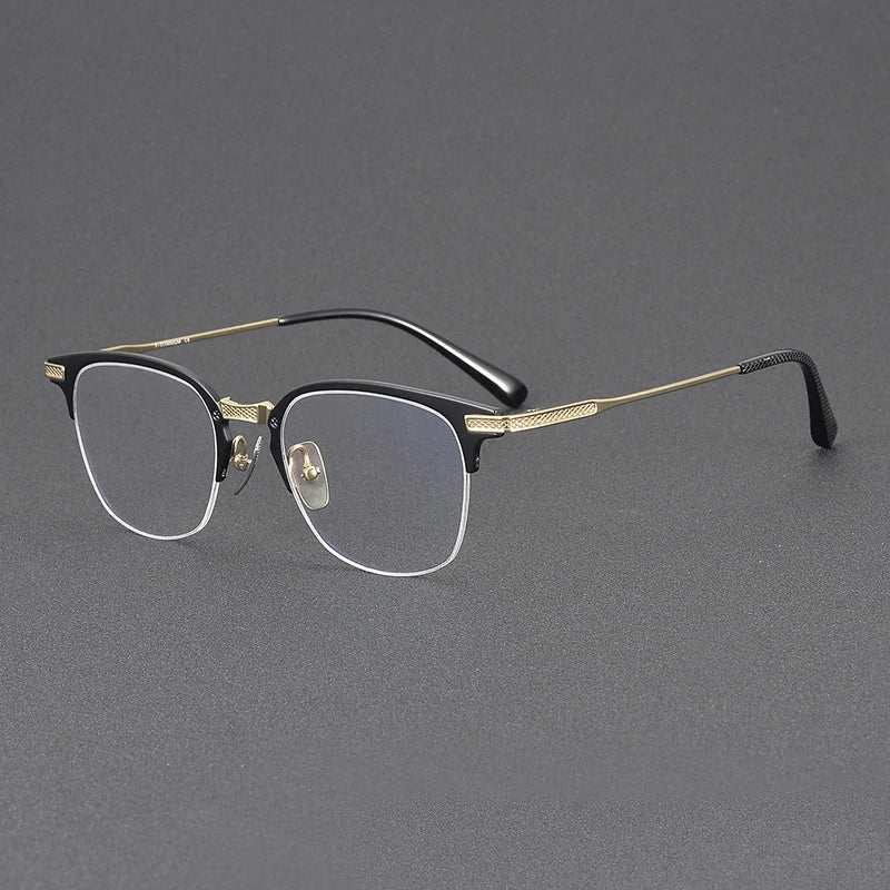 Stylish Unisex Black Titanium Semi-Rimmed Square Eyeglasses 42424 - Perfect for Work, Reading & Fashion
