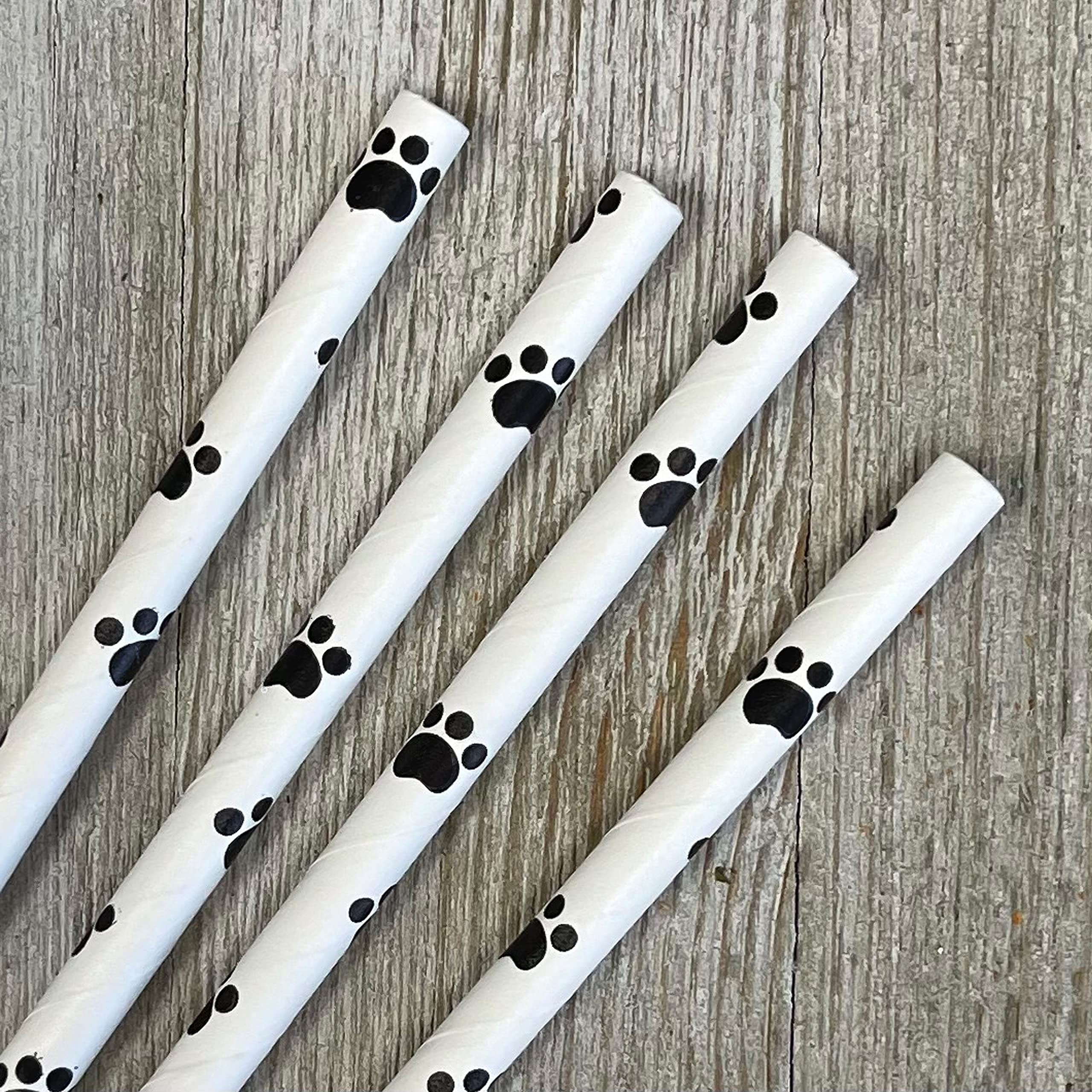 Dog Bone & Paw Print Paper Straws - 50 Pack for Pet Parties & Events