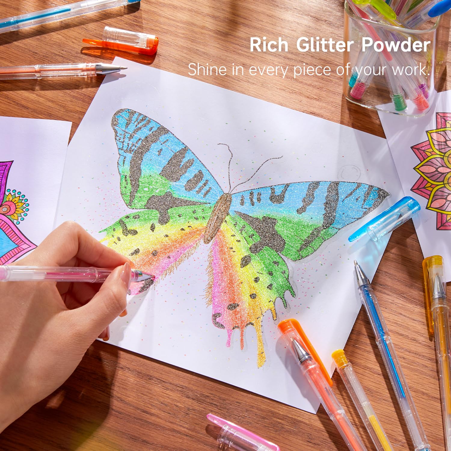 Shuttle Art 240 Pack Glitter Gel Pens Set - 120 Vibrant Colors with 120 Refills for Adult Coloring Books, Bullet Journaling, Scrapbooking & DIY Crafts - Perfect for Artists, Students & Creative Projects