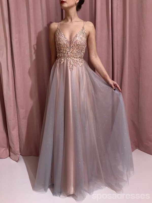 Elegant A-Line Spaghetti Strap V-Neck Maxi Prom Dress for Women - Long Formal Evening Gown for Homecoming, Wedding, Party & Special Occasions