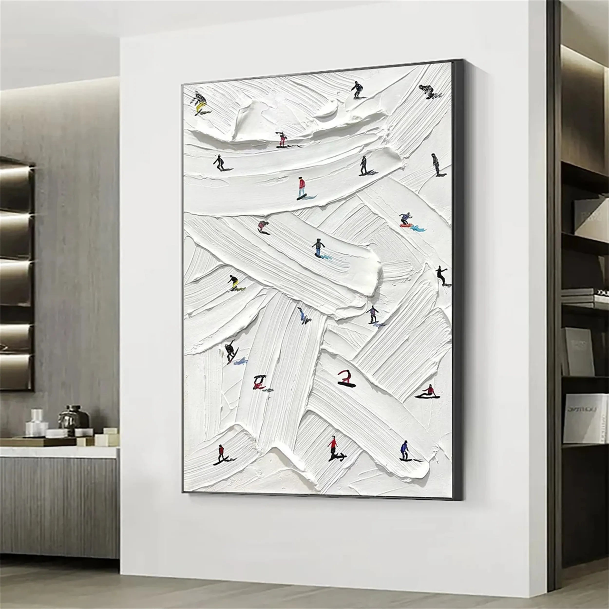 Premium Skiing Sport Art Textured Painting Canvas Wall Decor #MM216 - Perfect for Living Room, Bedroom & Ski Lodge Decor