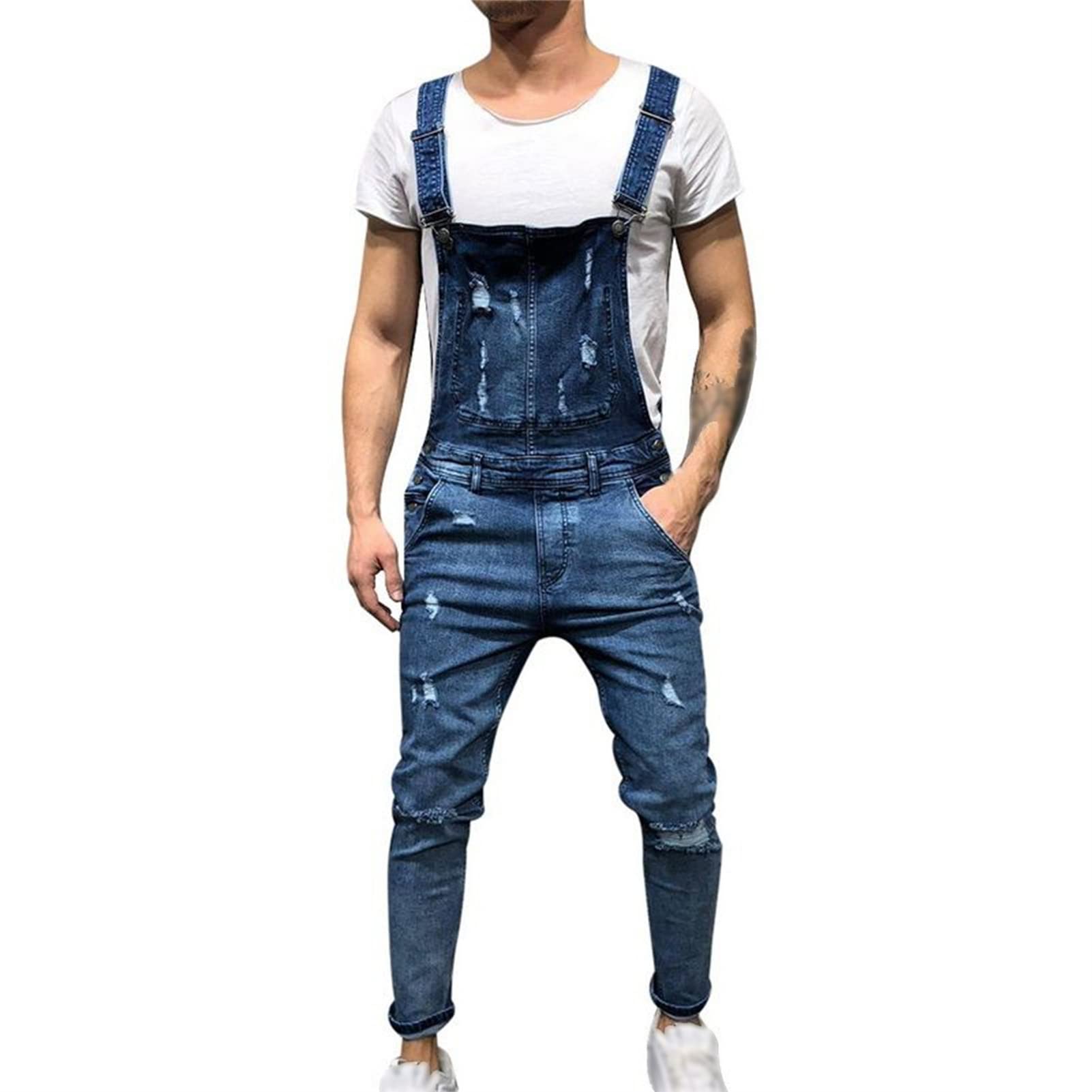 Maiyifu-GJ Men's Distressed Slim Fit Ripped Denim Overalls - Hip Hop Jumpsuit with Classic Retro Style for Casual Wear, Street Fashion & Vintage Outfits