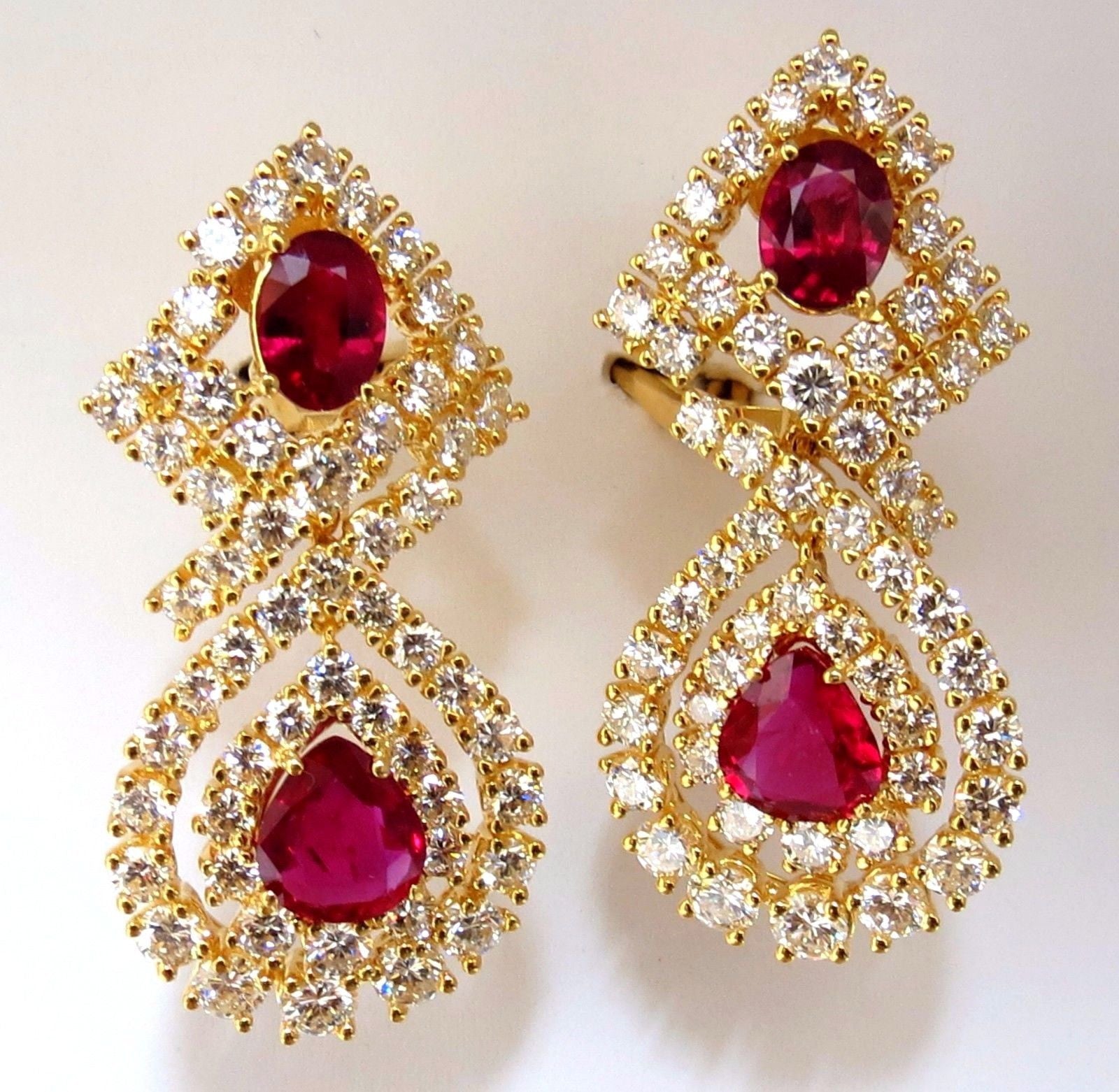 18.96ct GIA Certified Natural Red Ruby & Diamond Dangle Earrings in 18K Gold - Elegant Statement Jewelry for Weddings, Parties & Special Occasions