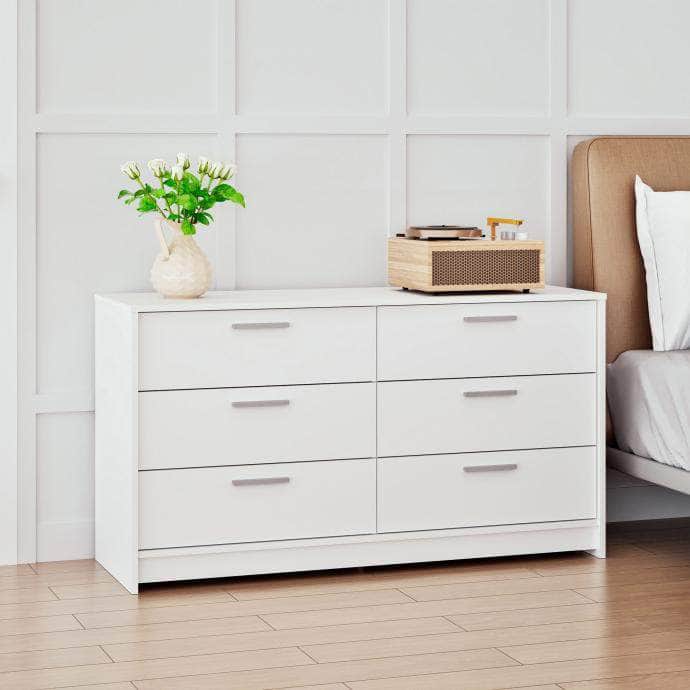 Studio Essentials 6-Drawer Dresser - White & Espresso Wooden Storage Cabinet for Bedroom Organization | Perfect for Small Spaces, Dorm Rooms & Apartment Decor