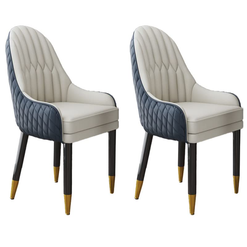Modern Scandinavian Style Upholstered Leather Dining Chair - Parsons Back Wooden Armchair for Indoor Dining Room (Set of 2, Dark Blue & White) - Perfect for Home, Restaurant, and Office Use