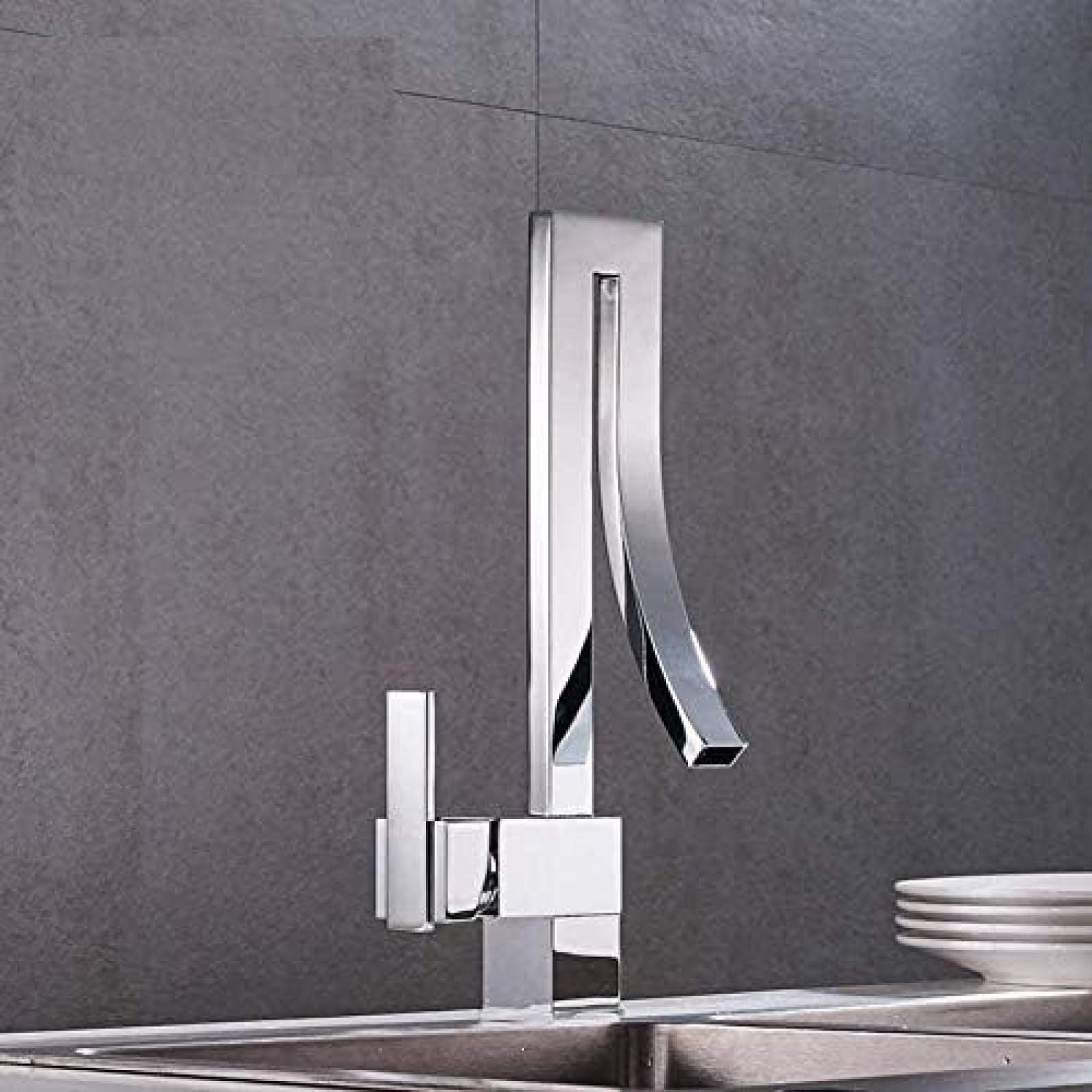 CRJUS Modern Single Hole Kitchen Faucet - Cold & Warm Water Mixer Tap with Sleek Contemporary Design for Easy Cooking & Dishwashing