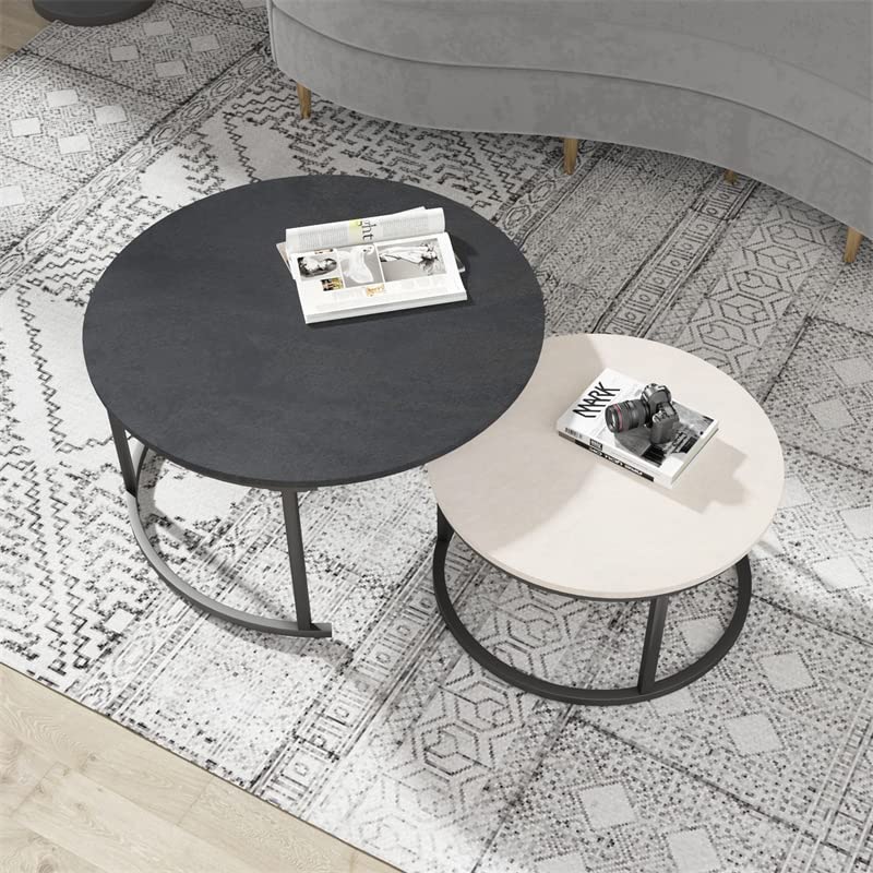 Modern Round Coffee Table - Minimalist 2-Tier Nesting Table for Living Room & Office - Side Table, End Table - Perfect for Small Spaces, Home Decor, Coffee Break & Reading Nook