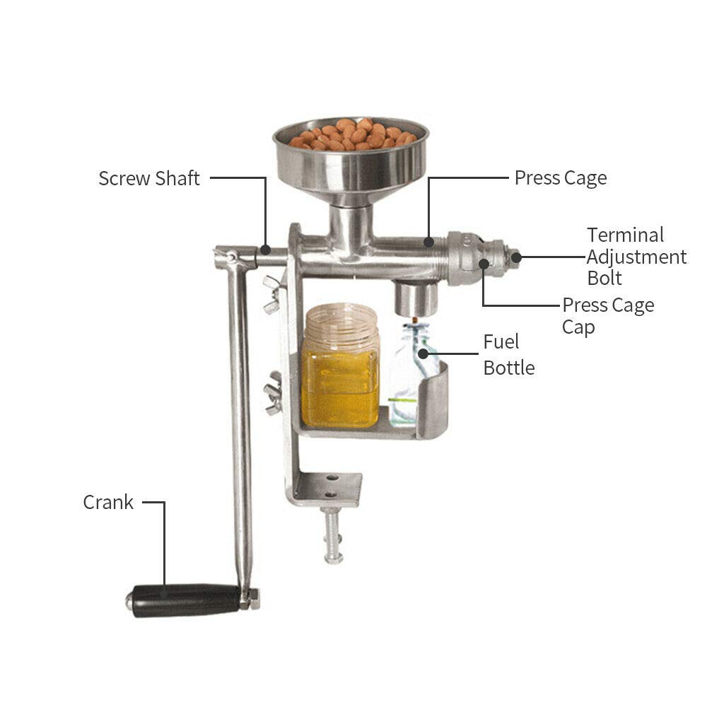 DreamLab Manual Oil Press Machine - 304 Stainless Steel Nut & Seed Oil Expeller for Peanut, Almond, Walnut - Perfect for Home Use & Healthy Cooking