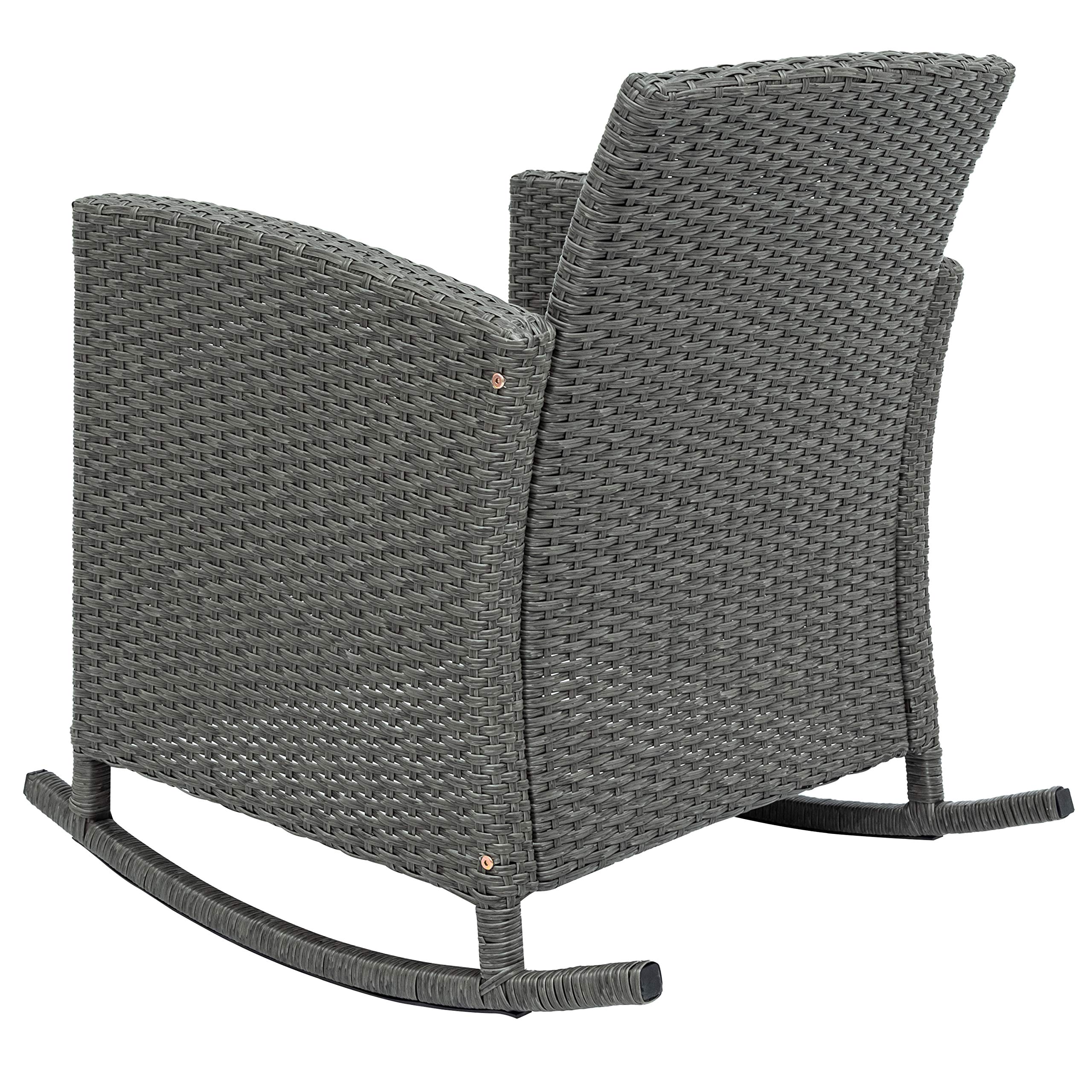 3-Piece Outdoor Wicker Rocking Patio Furniture Set with Cushions & Glass-Top Coffee Table - Gray Rattan Garden Set for Backyard, Balcony, Porch - Perfect for Relaxing, Entertaining & Outdoor Lounging