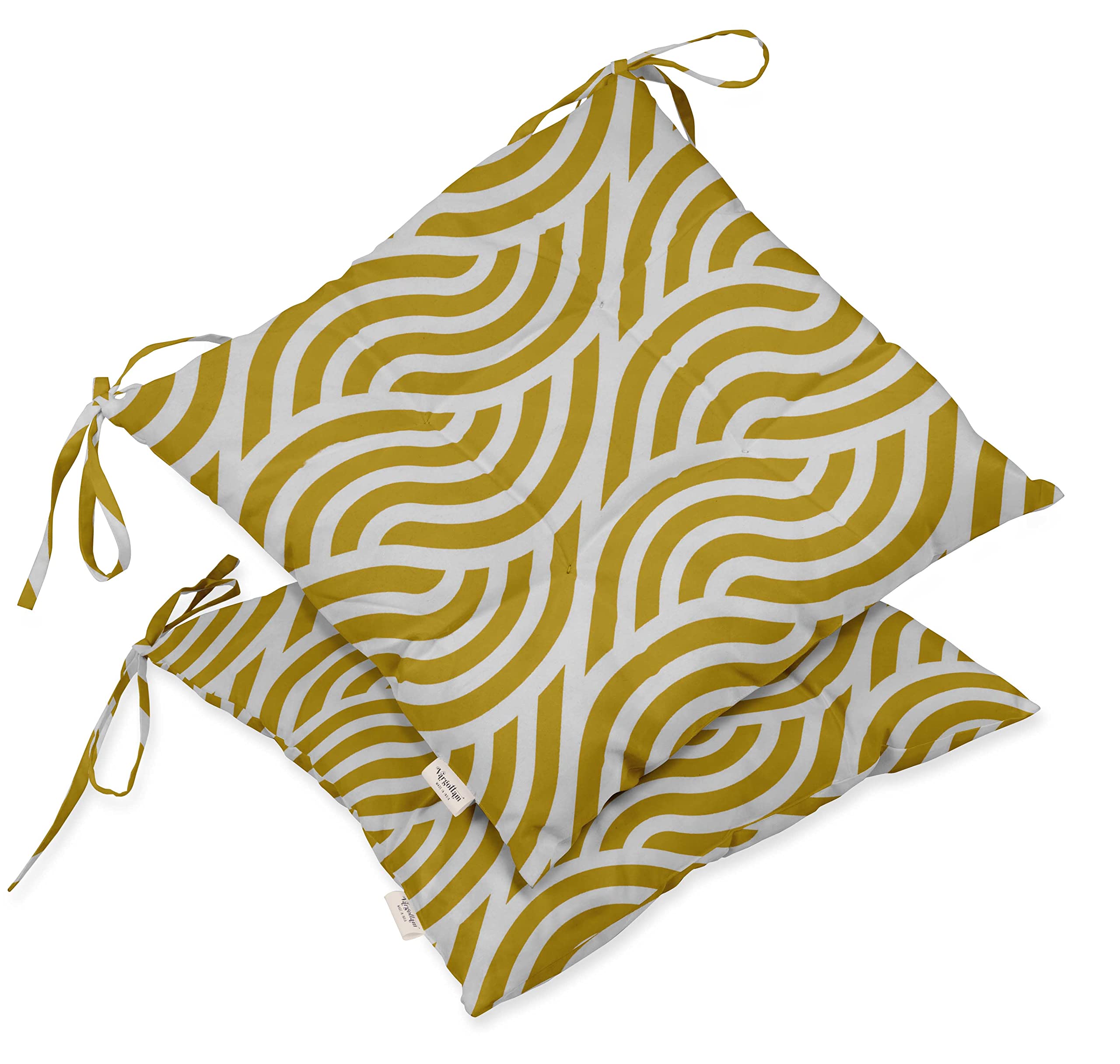 Waterproof 19-inch Square Tufted Patio Cushion Set of 2 - Indoor/Outdoor Furniture Seat Cushions with Abstract Print in Yellow | Perfect for Garden Chairs, Poolside Loungers & Outdoor Dining Sets