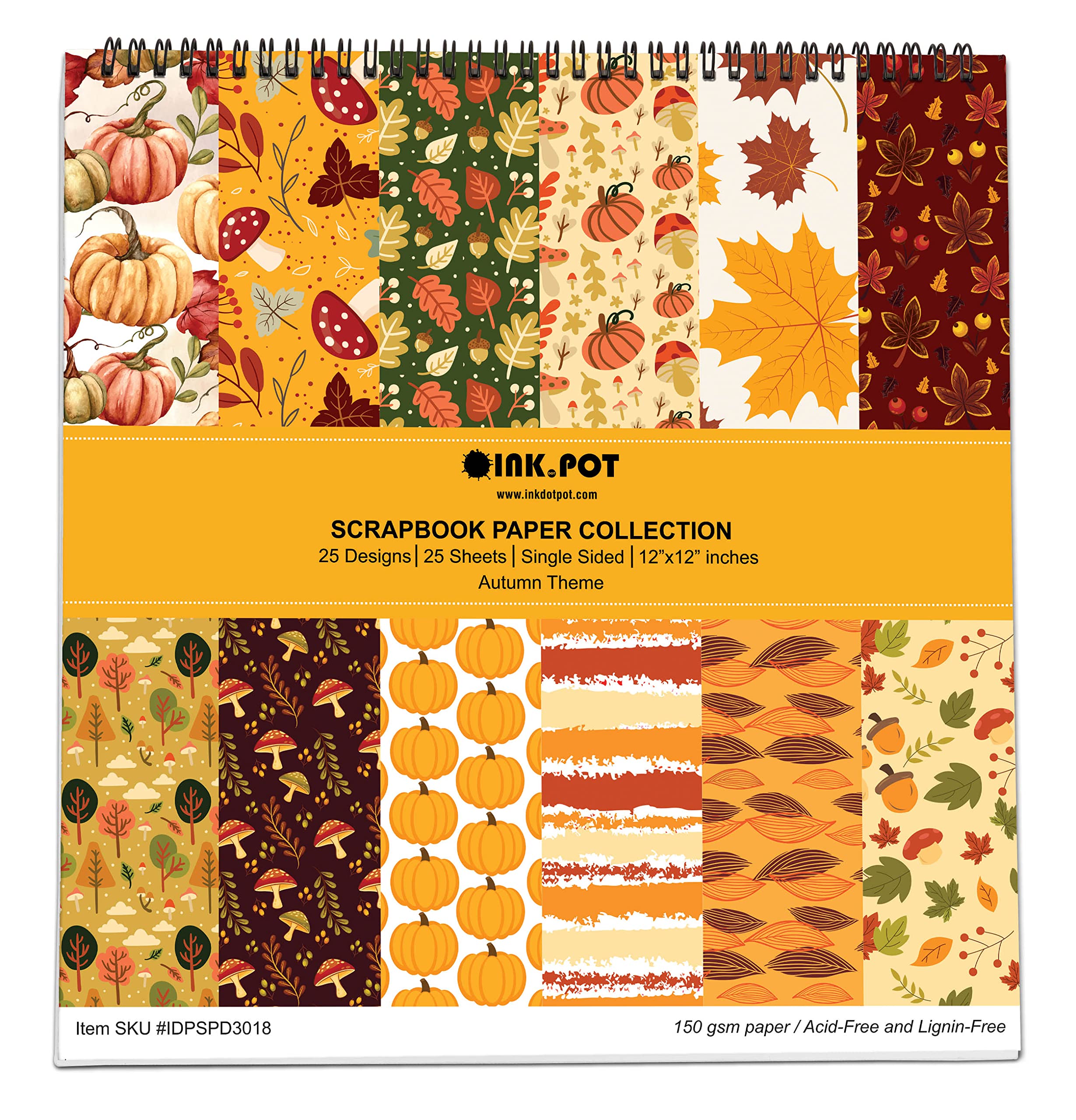 25 Sheets Autumn Fall Theme 12x12 Scrapbook Paper Pad - Single-Sided Colorful Cardstock for DIY Scrapbooking, Cardmaking, Journaling & Craft Projects - Perfect for Seasonal Decor, Gift Wrapping & Home Decoration