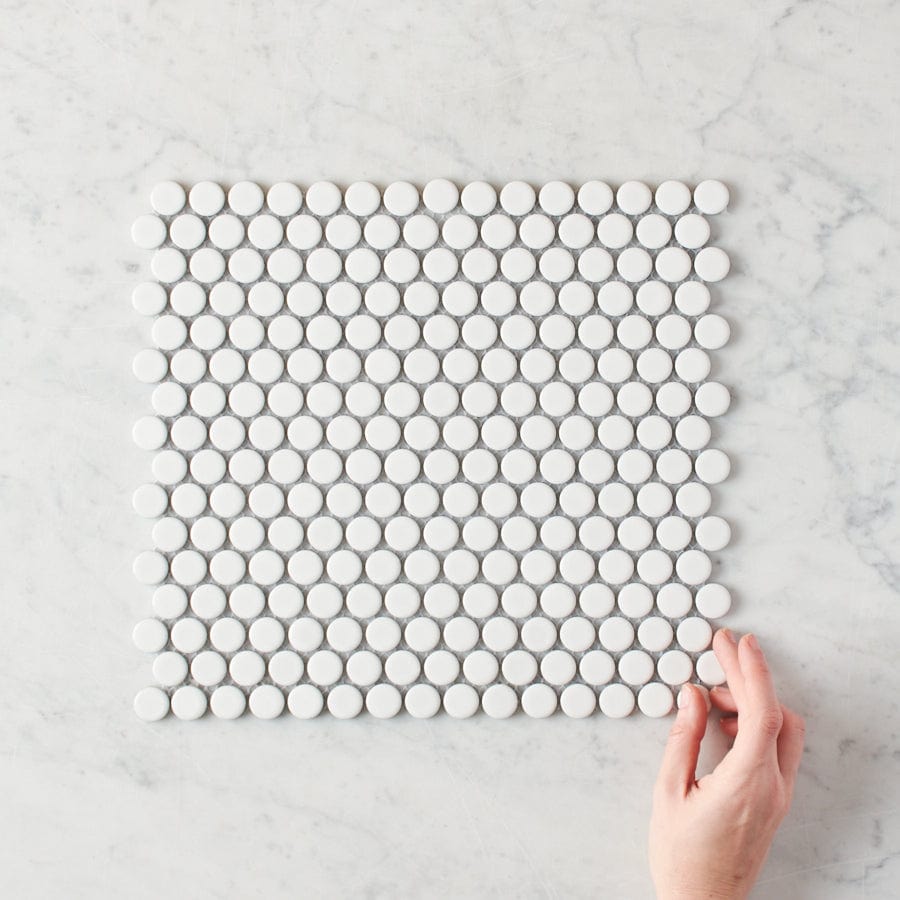 Premium White Gloss Penny Round Mosaic Tile - Waterproof Ceramic Wall & Floor Tiles for Bathroom, Kitchen Backsplash, and Pool Designs