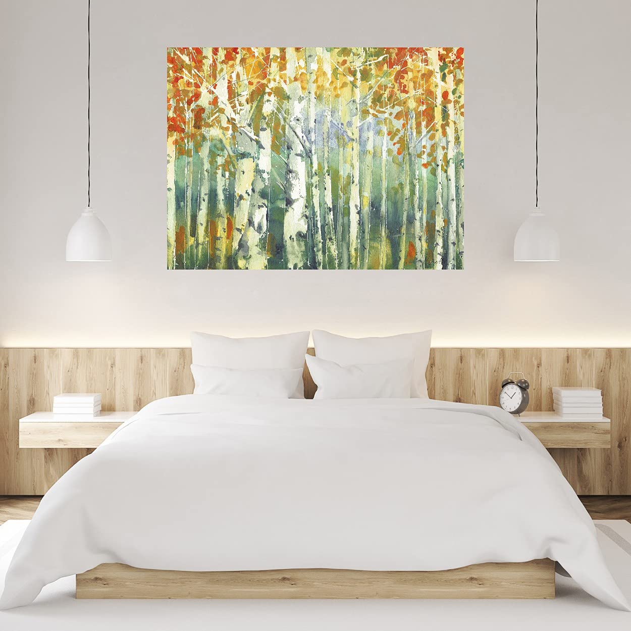 Abstract Birch Trees Canvas Wall Art - 32x24 Inch Large Modern Painting for Bedroom & Living Room Decor | Warm Nature-Inspired Artwork by Marietta Cohen | Perfect for Home, Office & Gift Giving