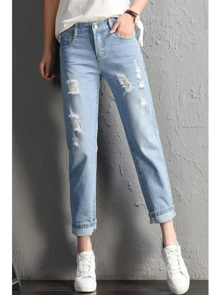 Women's High Waisted Vintage Ripped Jeans - Sexy Casual Denim Pants with Distressed Holes | Perfect for Streetwear, Night Out & Everyday Fashion