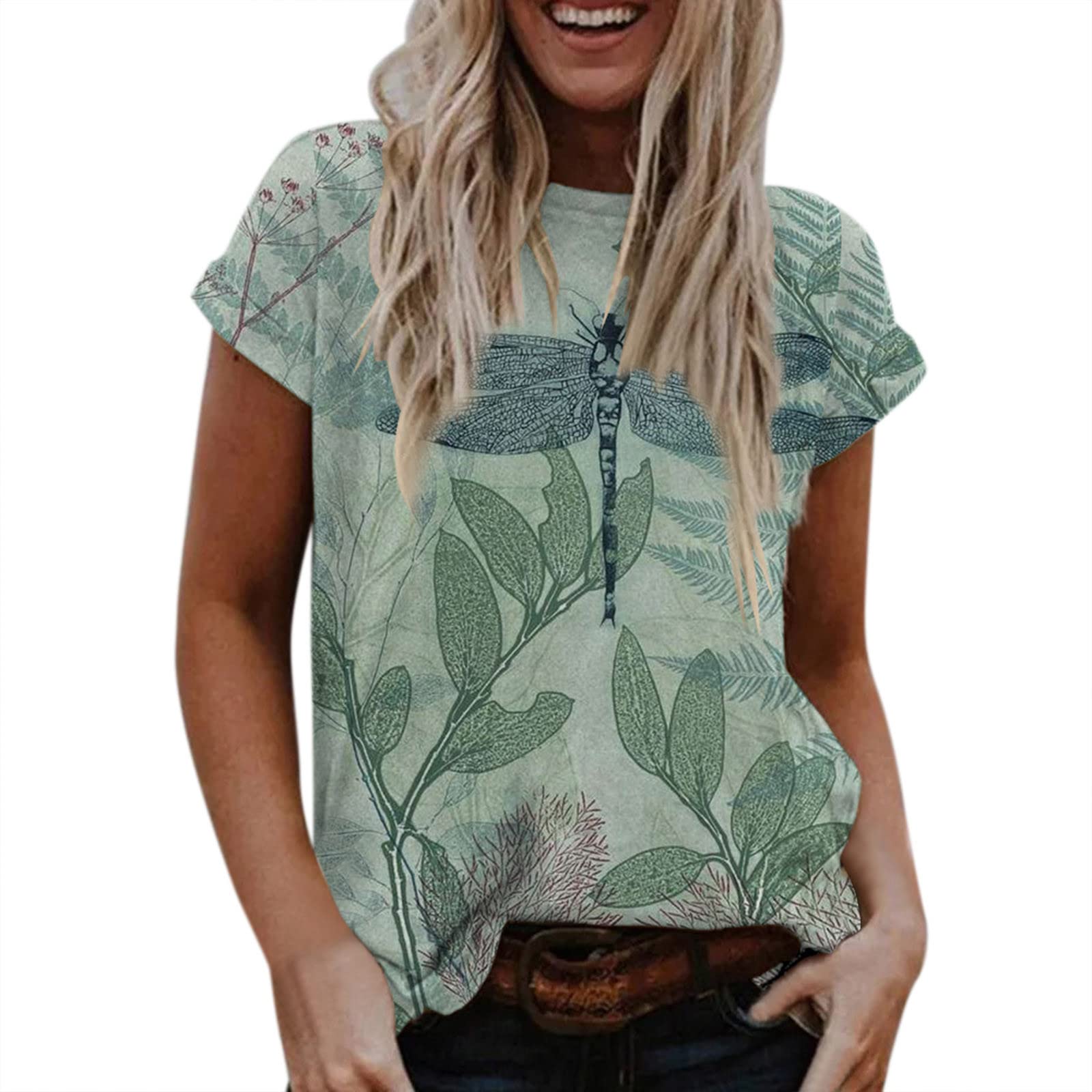 Women's Floral Printed Short Sleeve Round Neck T-Shirt - Casual Summer Top for Everyday Wear, Outings & Beach Vacations