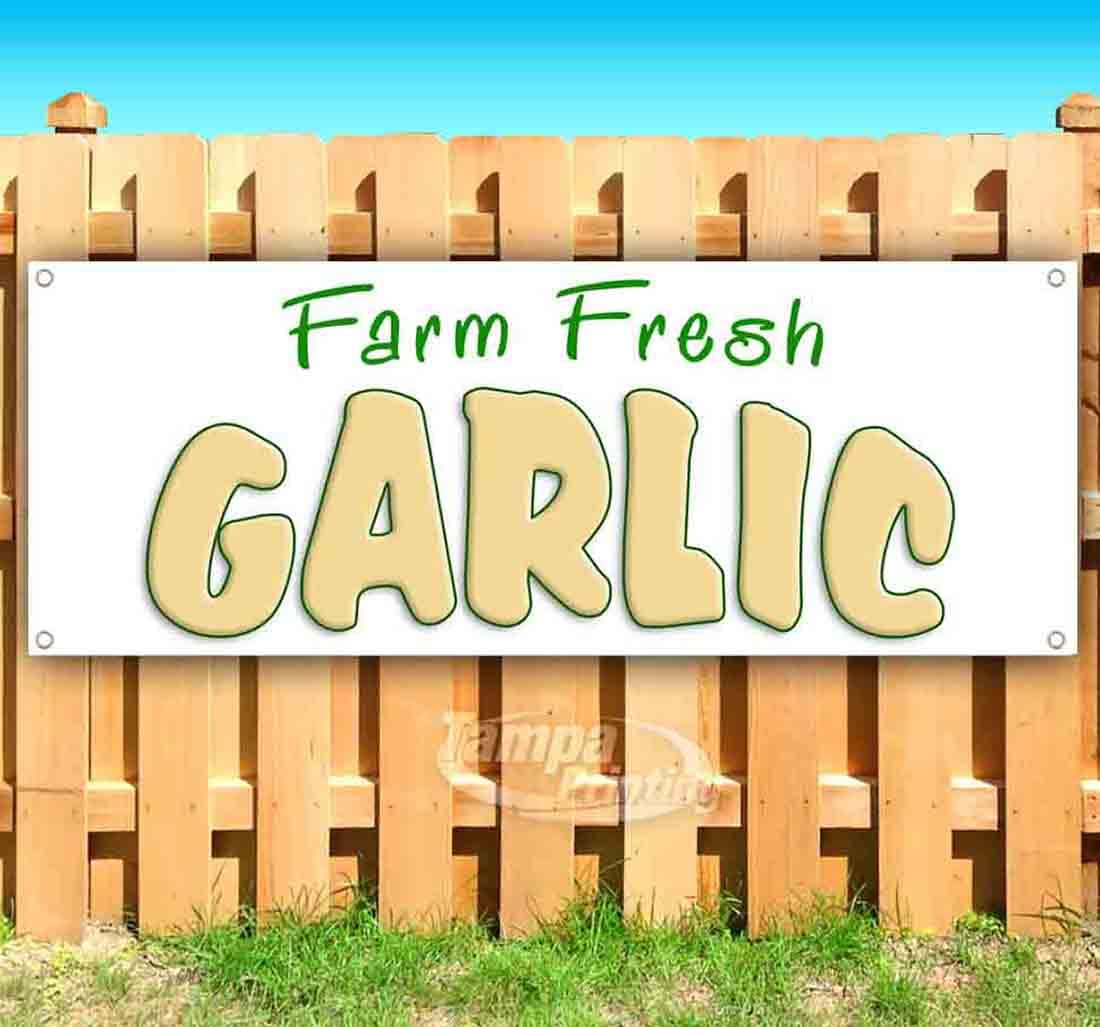 Farm Fresh Garlic Banner 13 oz - Heavy-Duty Vinyl Sign with Metal Grommets | Single-Sided Non-Fabric Decoration for Farmers Market, Grocery Store & Kitchen Decor