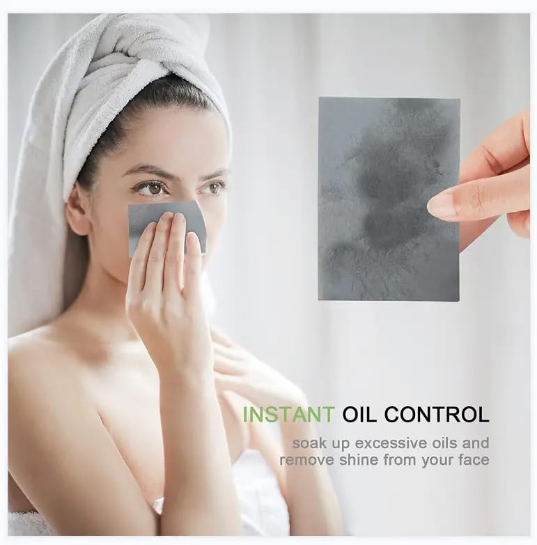 Organic Bamboo Charcoal Blotting Papers - 100 Sheets | Natural Oil Absorbing Facial Sheets for Oily Skin, Acne & Shine Control | Perfect for Makeup Touch-Ups, Gym, Travel & Daily Skincare Routine