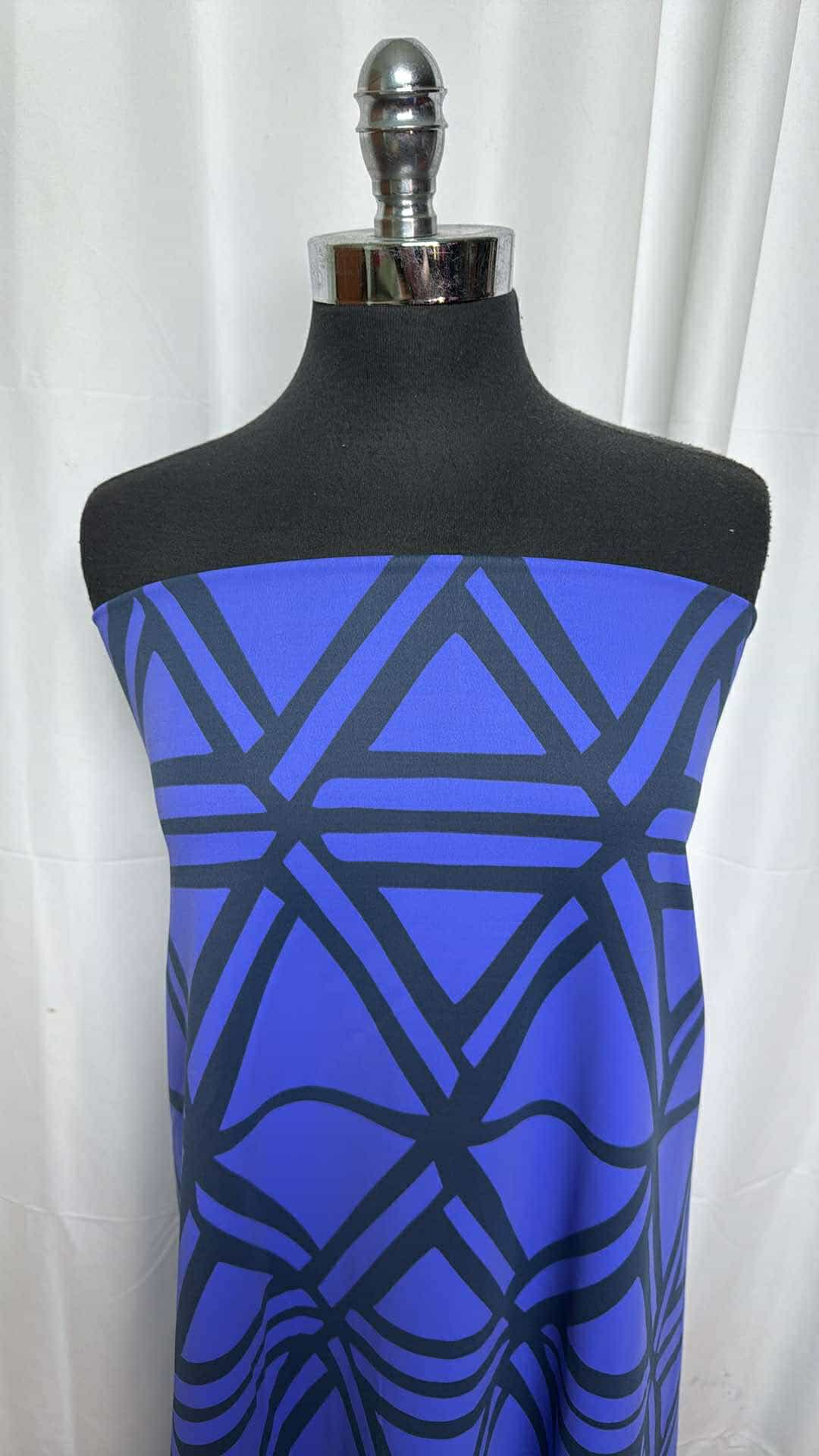 Blue Geo Triangles Supplex Fabric - 2 Yard Cut for Quilting, Sewing & DIY Craft Projects