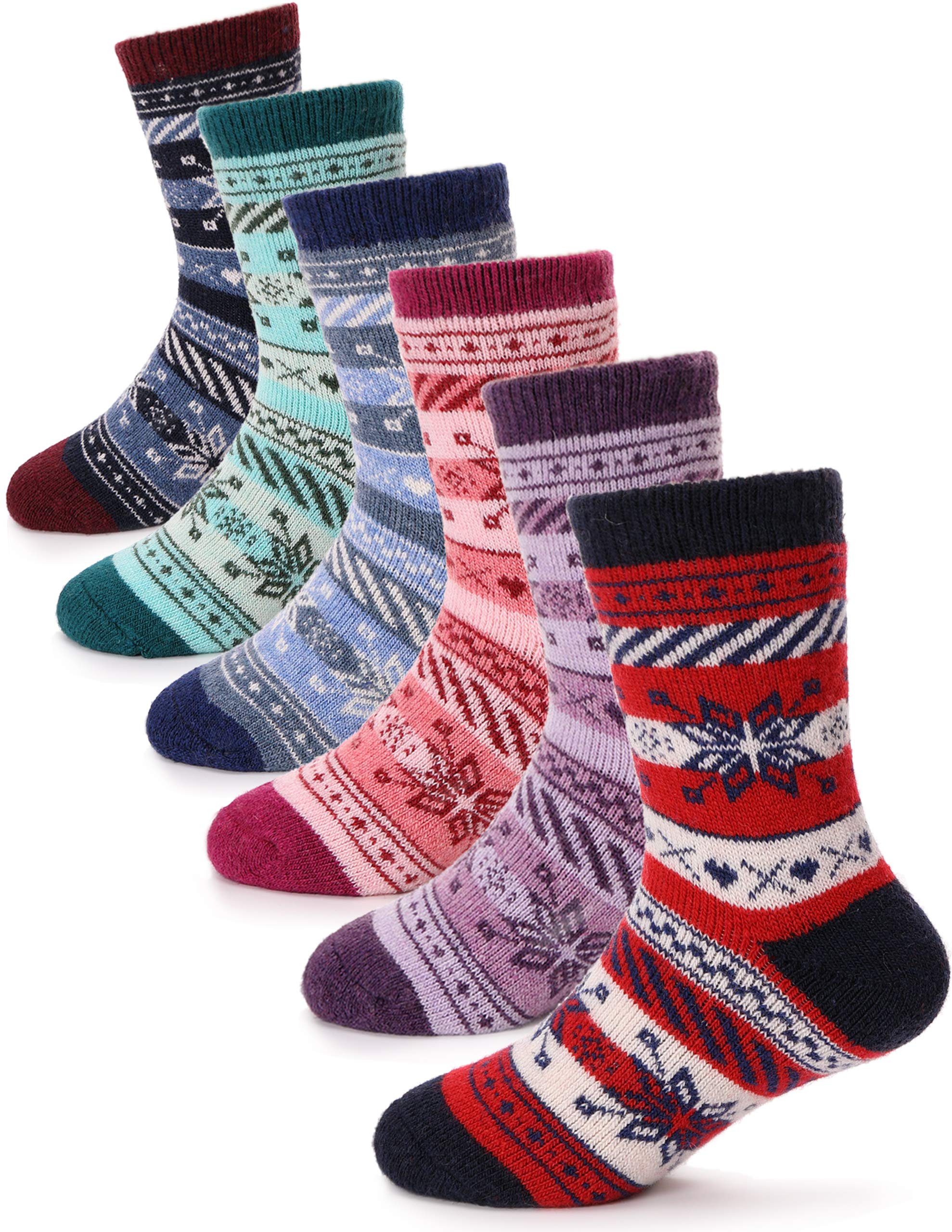 ProEtrade 6-Pack Kids Wool Socks for Boys & Girls - Thick Warm Winter Thermal Crew Socks for Toddlers - Perfect for Hiking, Boots & Cold Weather - Cozy Gift Set for Children