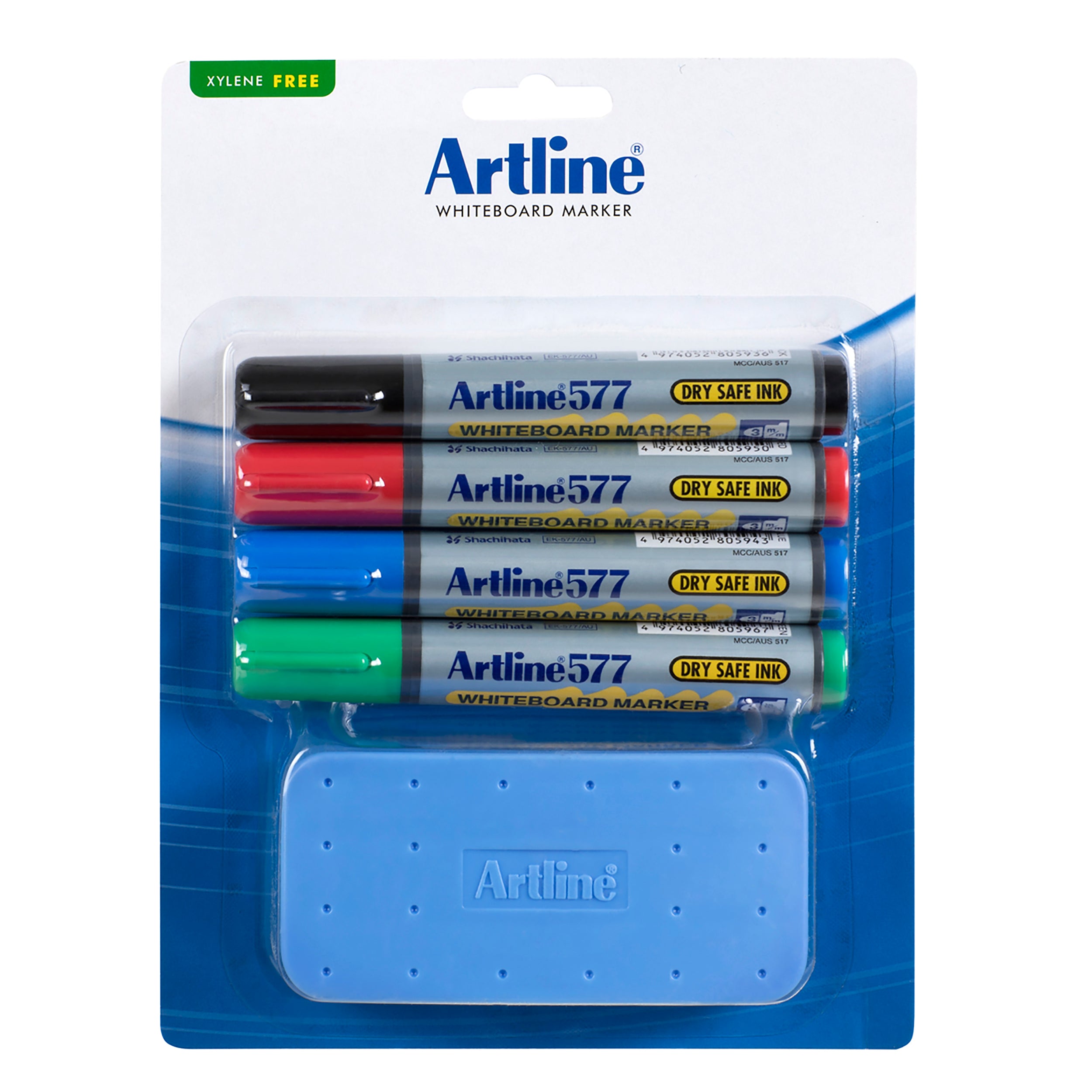 Artline 577 Whiteboard Marker - 3mm Bullet Tip Dry Erase Markers with Double-Sided Eraser for Office, Classroom & Home Use - Pack of 12 (Black)