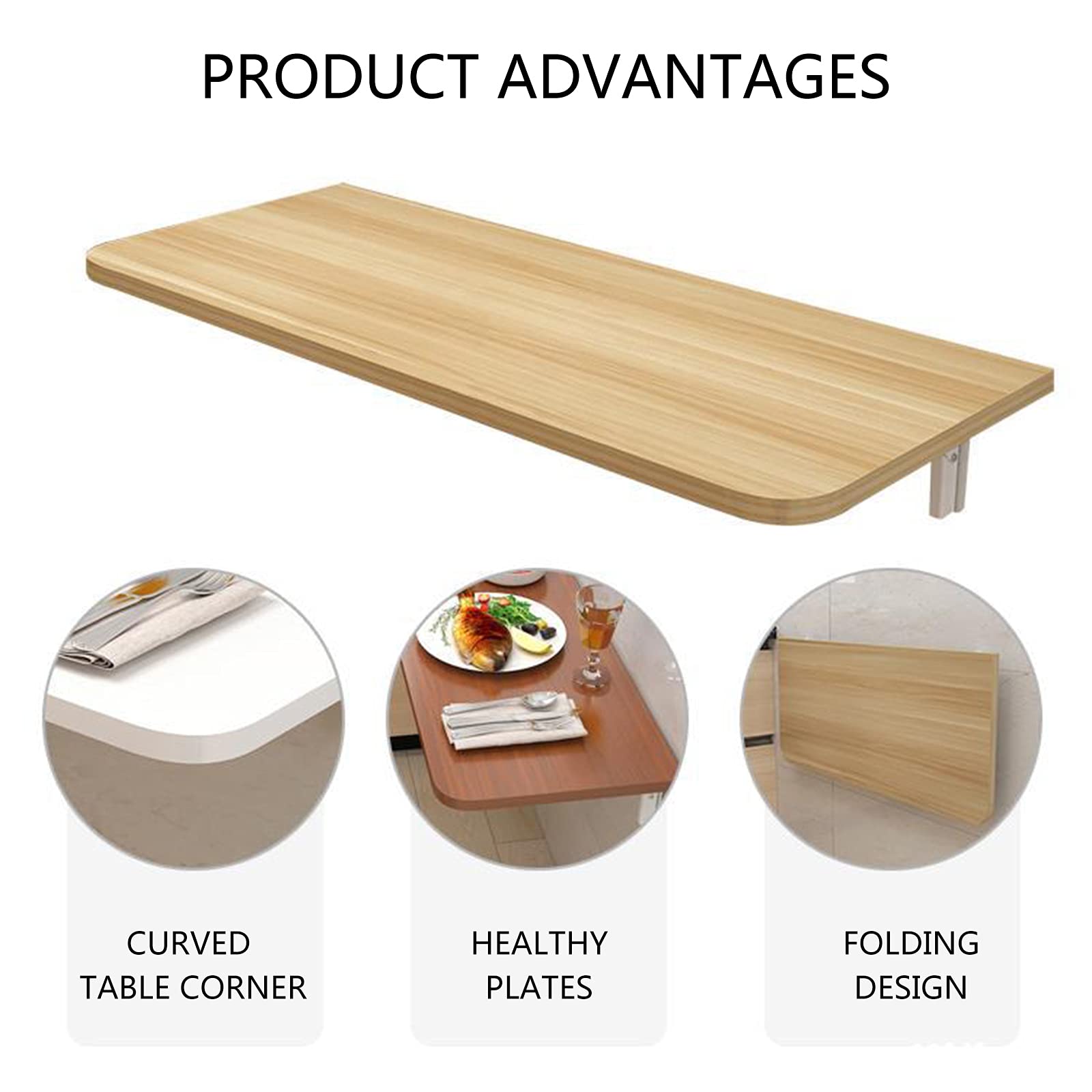 Wall Mounted Fold Down Desk - Space Saving Drop Leaf Dining Table, Small Wooden Desk for Laundry Room, Kitchen, Study, Bar (60x40cm) | Perfect for Apartments, Tiny Homes & Small Spaces