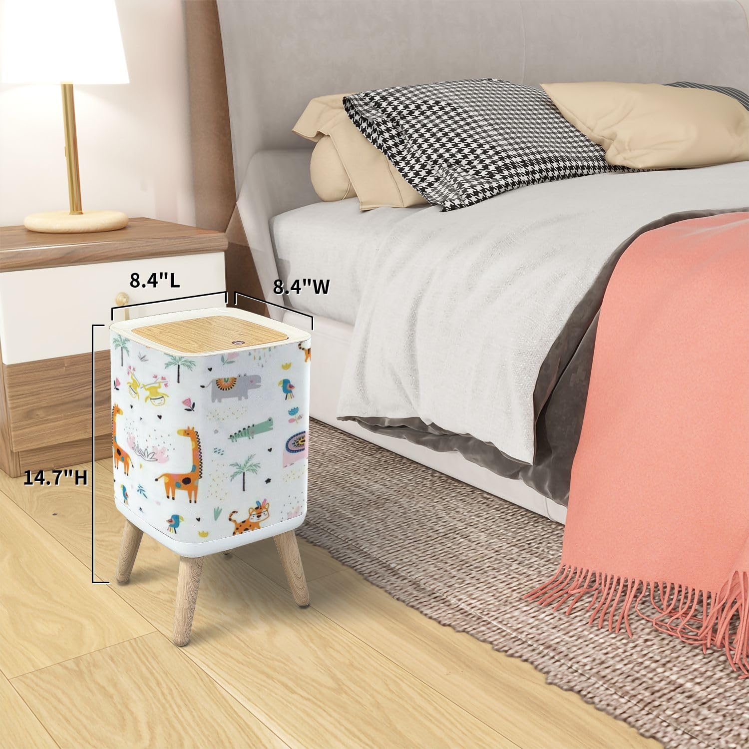 Stylish Boho Tropical Animal Print Trash Can with Lid - Dog Proof Rectangular Waste Bin for Kitchen, Bathroom, Living Room & Nursery - Perfect for Home, Office & Kids' Rooms
