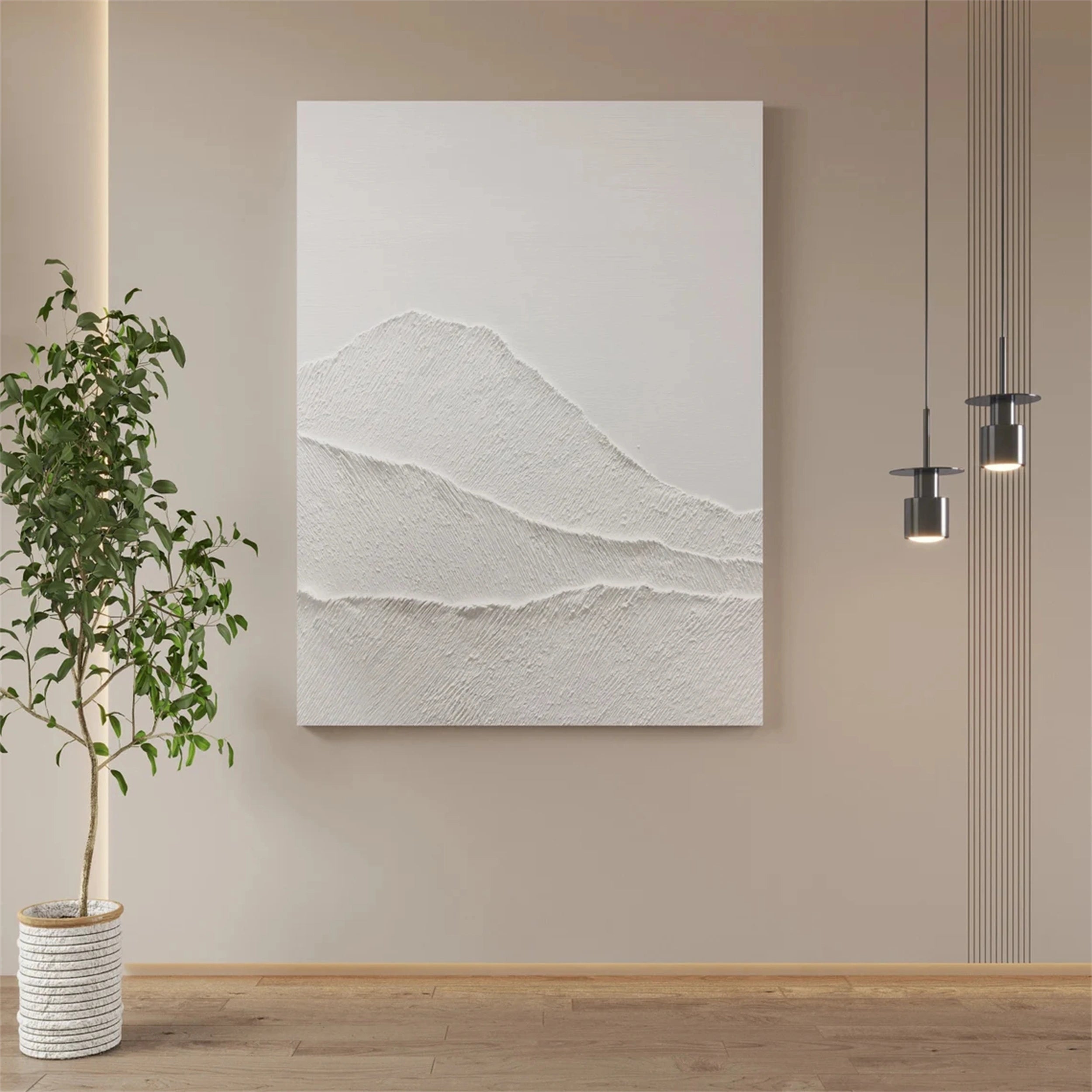White Minimalist Textured Painting Canvas - Modern Abstract Wall Art for Living Room, Bedroom & Office Decor | Premium Quality #MM160