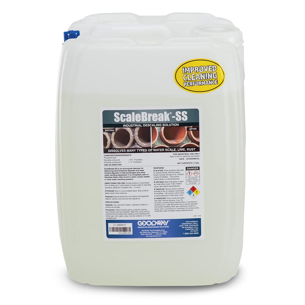 Goodway ScaleBreak-SS Descaling Solution - 5 Gallon Clear Jug for HVAC, Boiler & Industrial Equipment Maintenance | Fast-Acting Stainless Steel Safe Formula