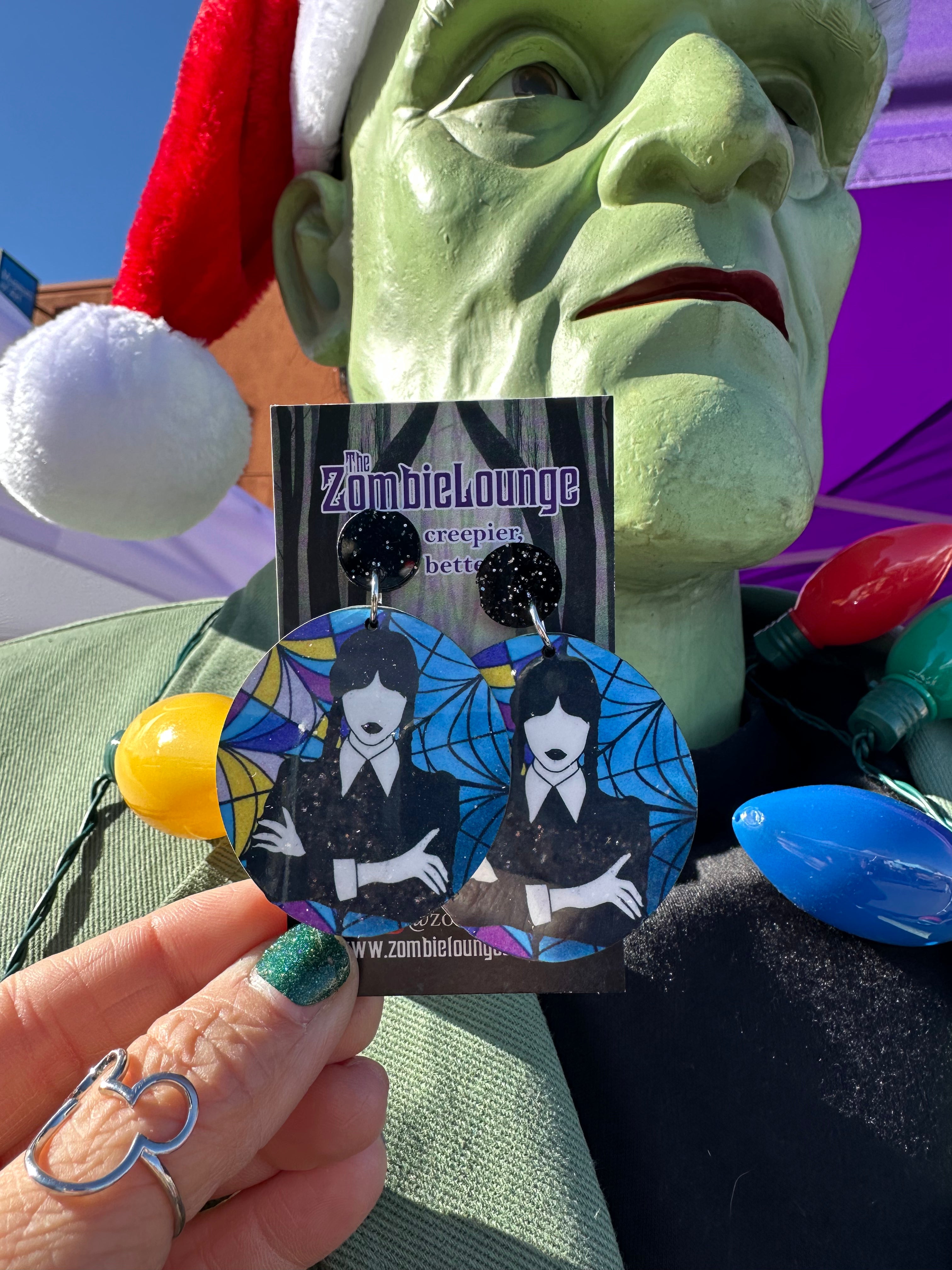 Handmade Wednesday Stained Glass Earrings - Unique Gothic Jewelry for Women, Perfect for Halloween, Cosplay & Dark Aesthetic Outfits