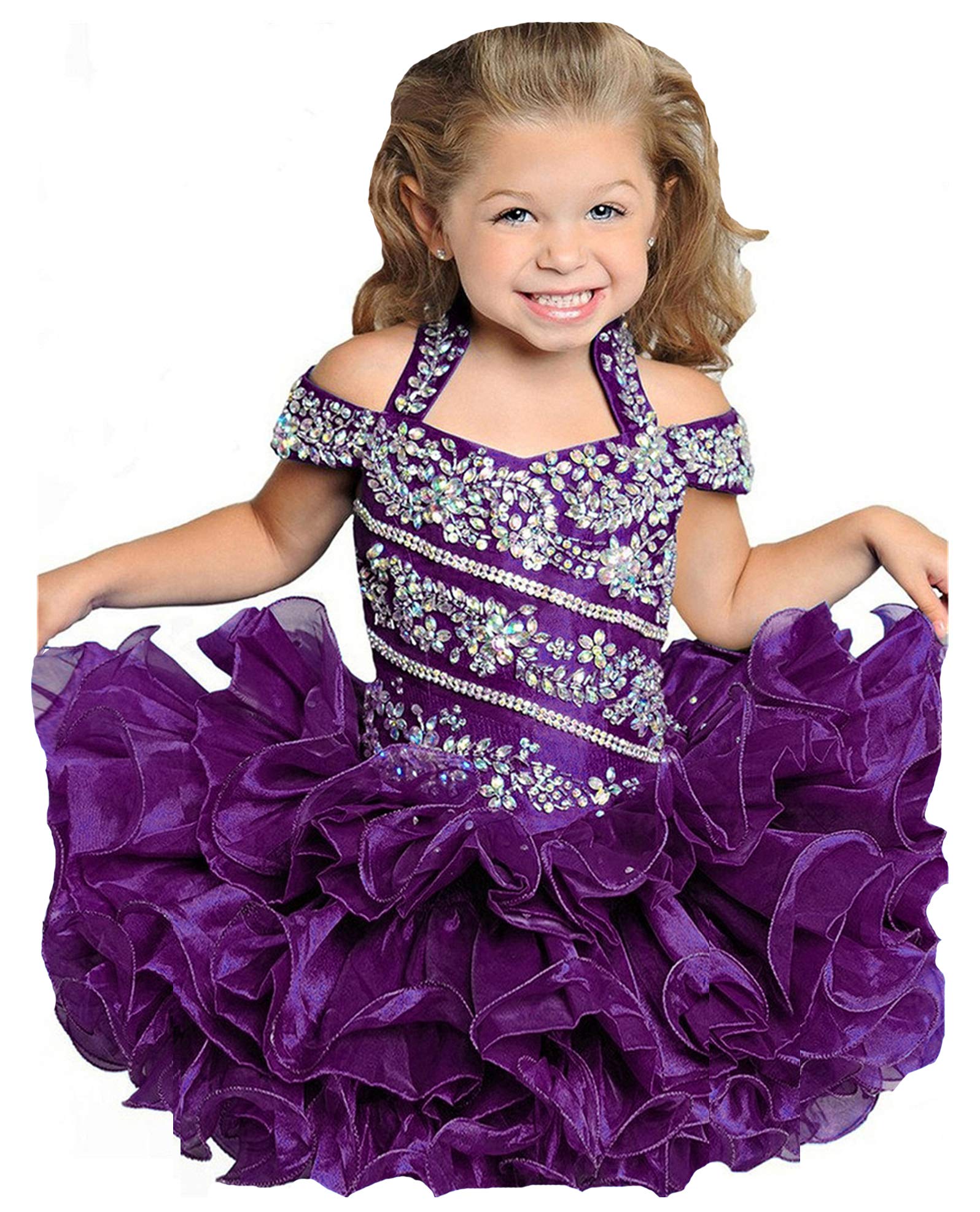 Junguan Baby Girls Off The Shoulder Cupcake Pageant Dress - Short Glitz National Tutu Dress for Infant Birthday Party (ST005) | Perfect for Pageants, Photo Shoots & Special Occasions