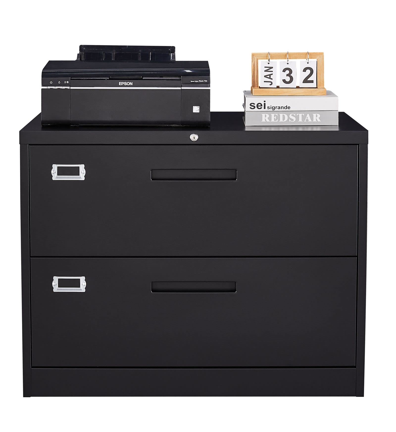 MIIIKO 2 Drawer Lateral File Cabinet - Black Metal Filing Cabinet with Lock, 35.4