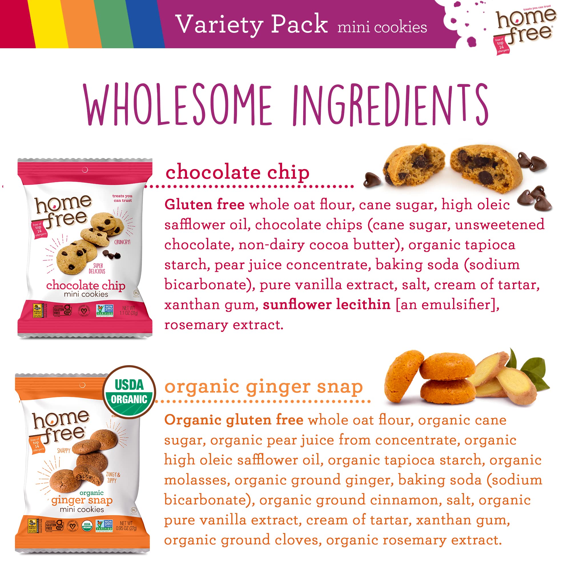 Homefree Mini Cookies Variety Pack - Gluten Free, Nut Free, Vegan Snacks - Allergy Friendly, School Safe Cookies (Pack of 10) - Perfect for Lunchboxes, Travel & On-the-Go Snacking