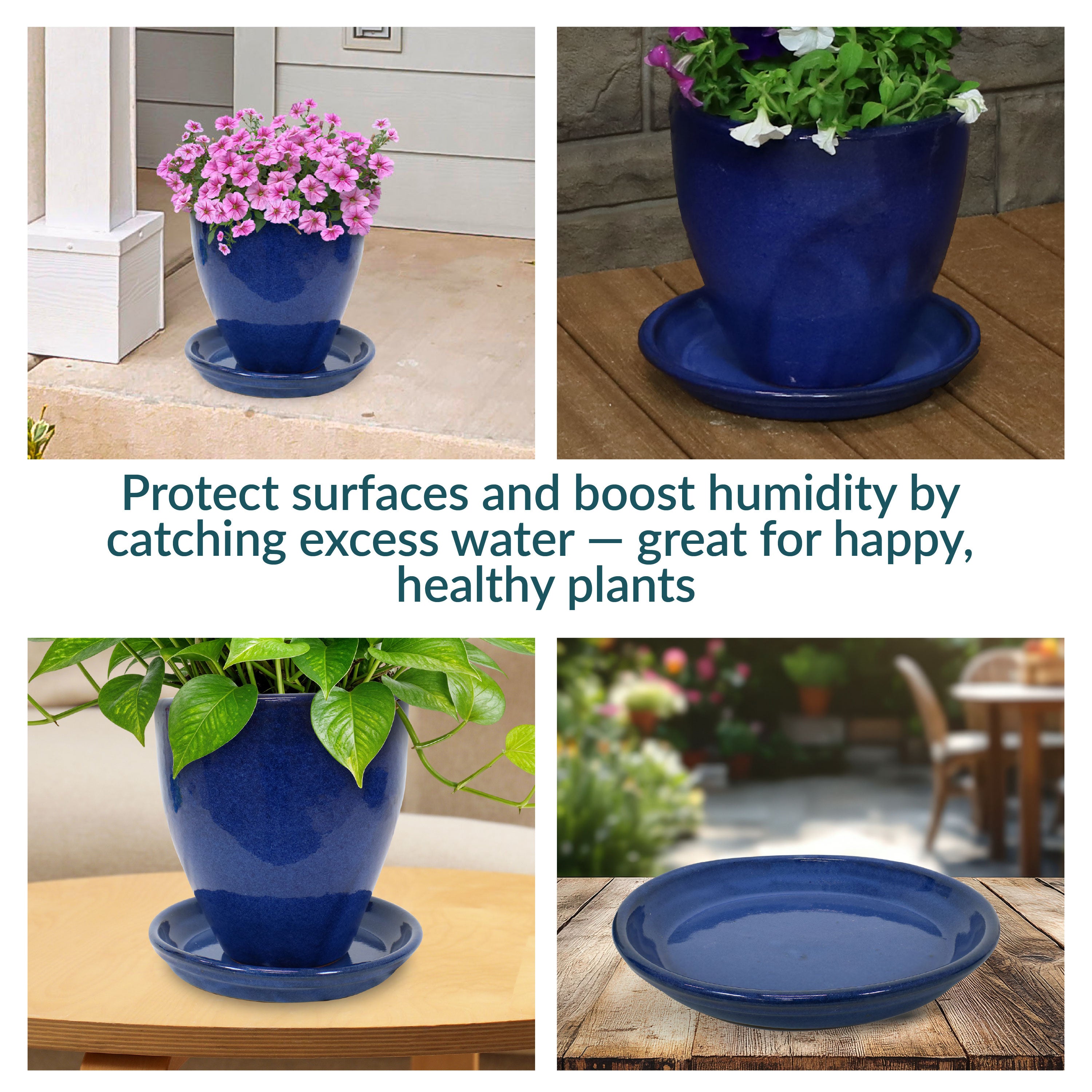 Sunnydaze 2-Pack Glazed Ceramic Planter Saucers for Indoor & Outdoor Plants - Drainage Trays for Flower Pots, Garden Decor, and Home Décor