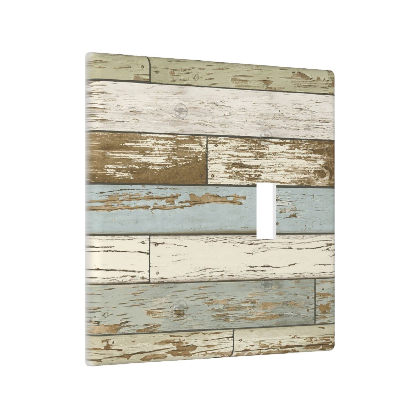 Farmhouse Style 2 Gang 1 Blank 1 Toggle Switch Plate Cover - Rustic Wood Print Wall Plate - Standard Size 4.5 x 4.5 Inch - Decorative Outlet Cover for Living Room, Bedroom & Kitchen