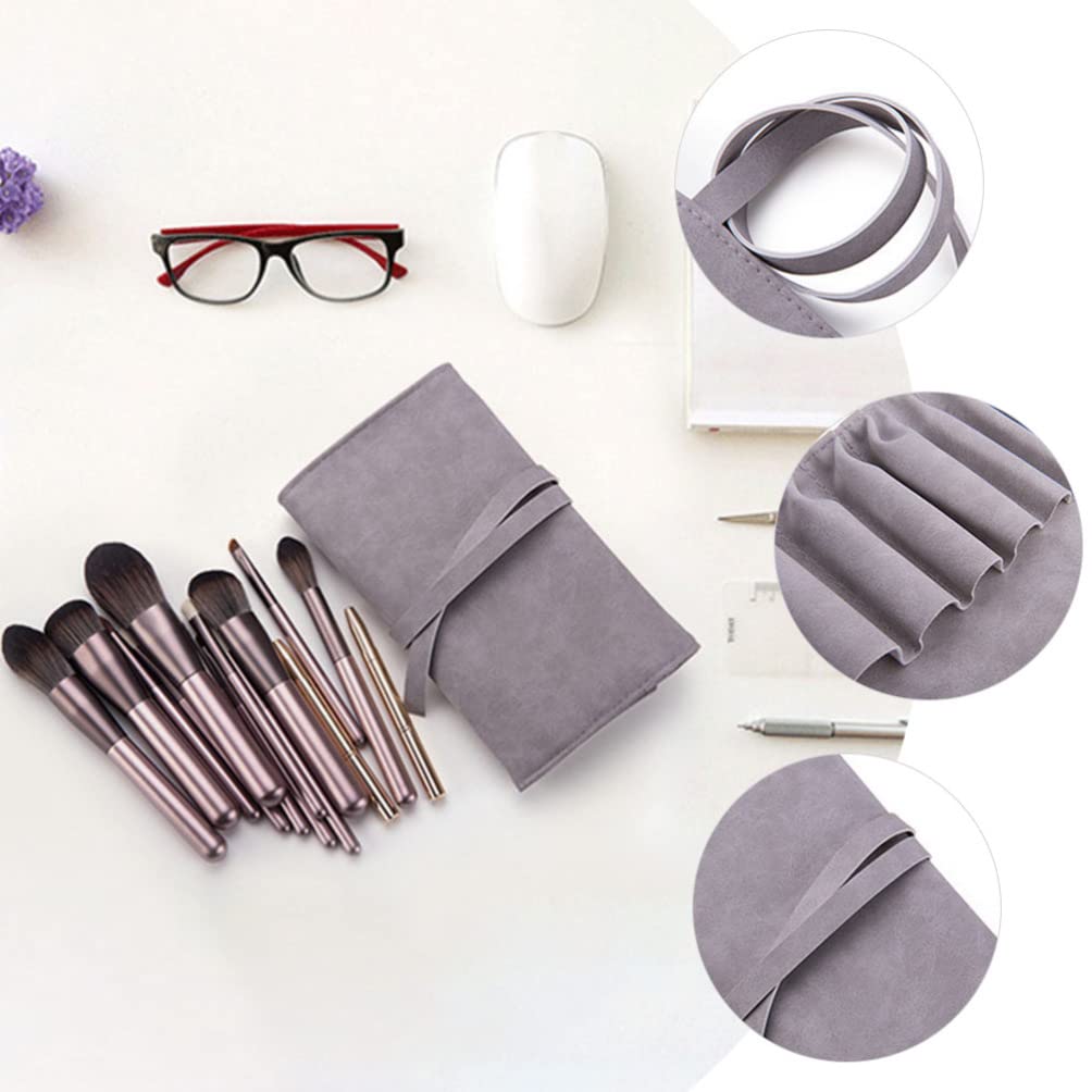 FRCOLOR Foldable Makeup Brush Case - Travel Cosmetic Brush Organizer with Imitation Suede, Portable Roll-Up Bag for Makeup Brushes & Beauty Tools - Perfect for Travel, Home Storage & Professional Use