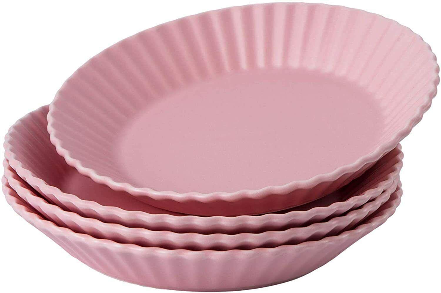 CarteRE 8 Inch Ceramic Dinner Plates Set of 4 - Pink Porcelain Dishware for Everyday Dining, Restaurant, Party & Kitchen Use