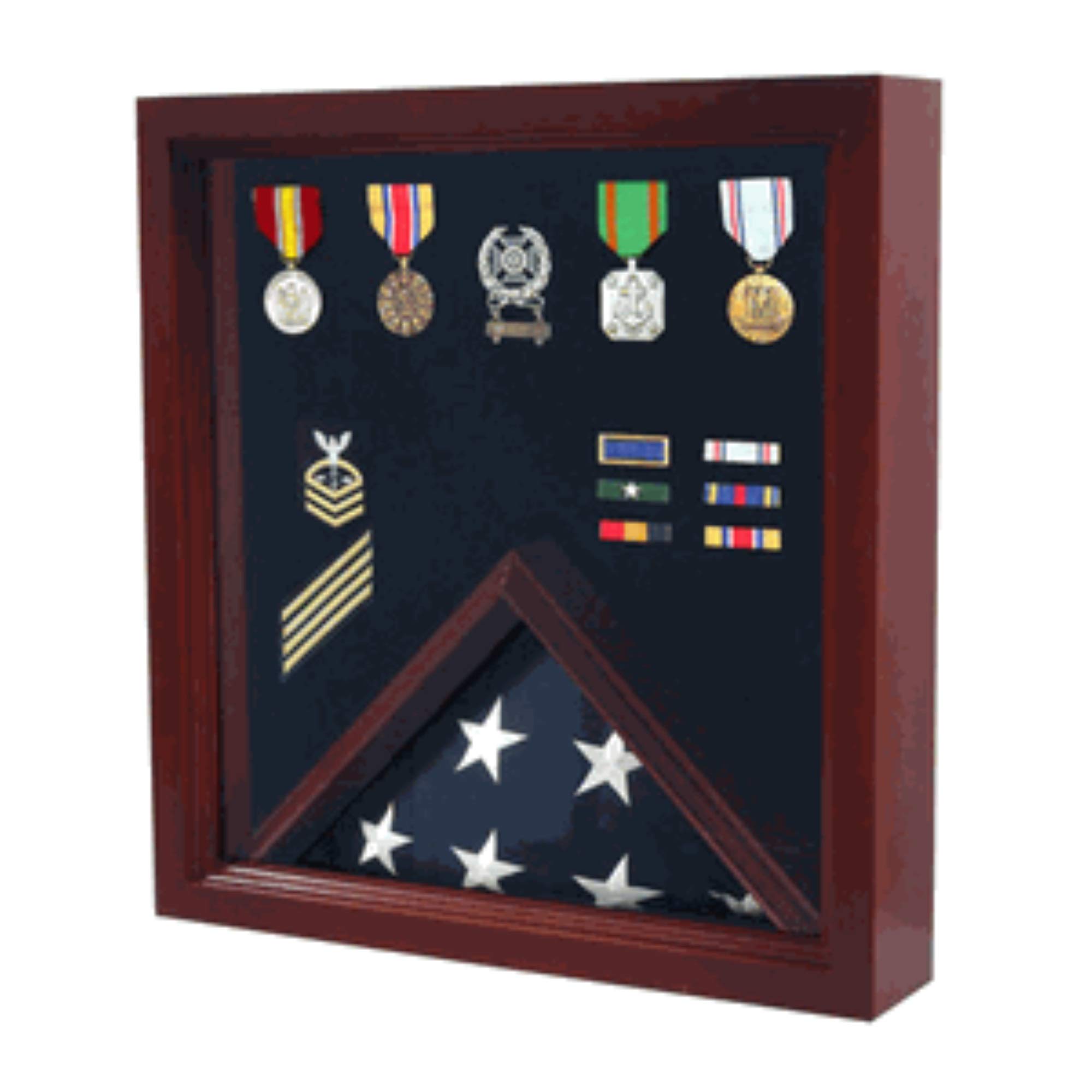 Premium Wooden Flag Medal Display Case - Military Shadow Box for Medals, Ribbons & Badges - Perfect for Veterans, Collectors & Home Decor