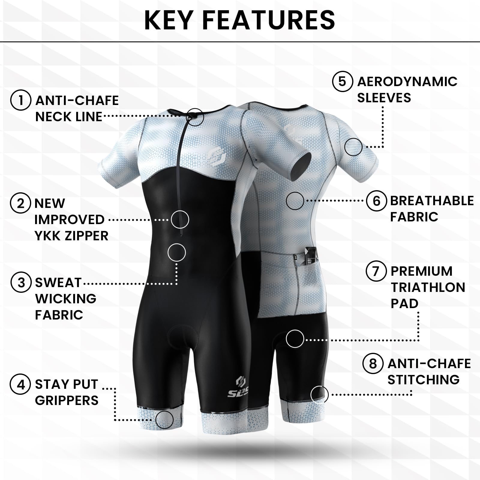 Men's Triathlon Suit - Aerodynamic Sleeved Trisuit with Premium FX Fabrics - Lightweight & Breathable for Triathlons - 2 Convenient Pockets - Ideal for Swimming, Cycling & Running Competitions